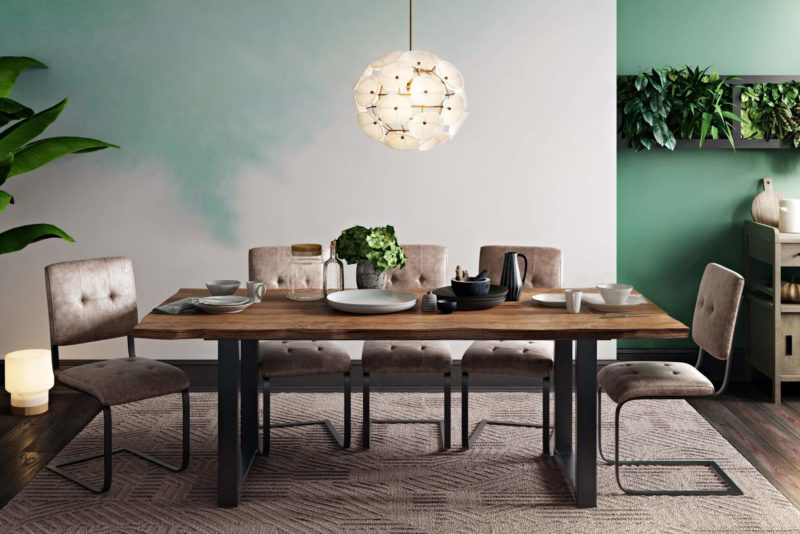 Cozy Scene With Pale Green For Comfy Brown Table And Chairs