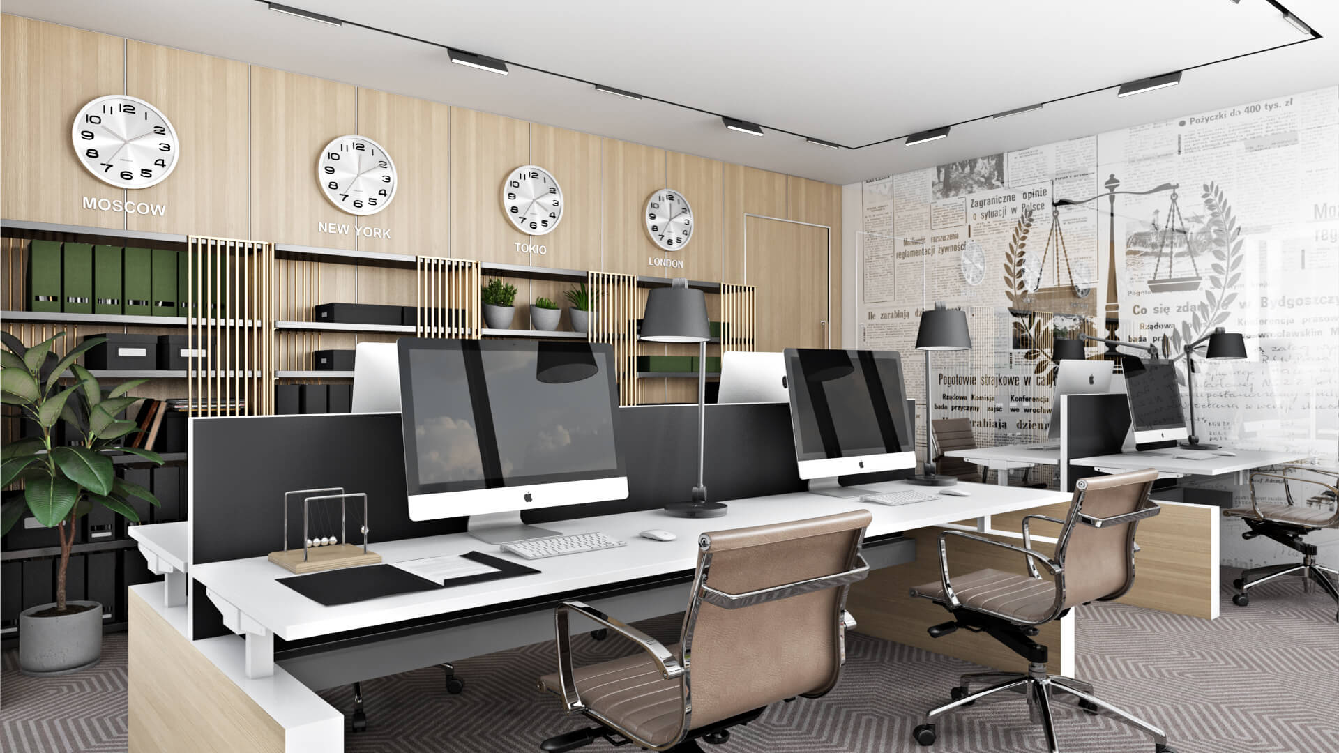 Strict Open Plan Office on a Photorealistic 3D Visualization