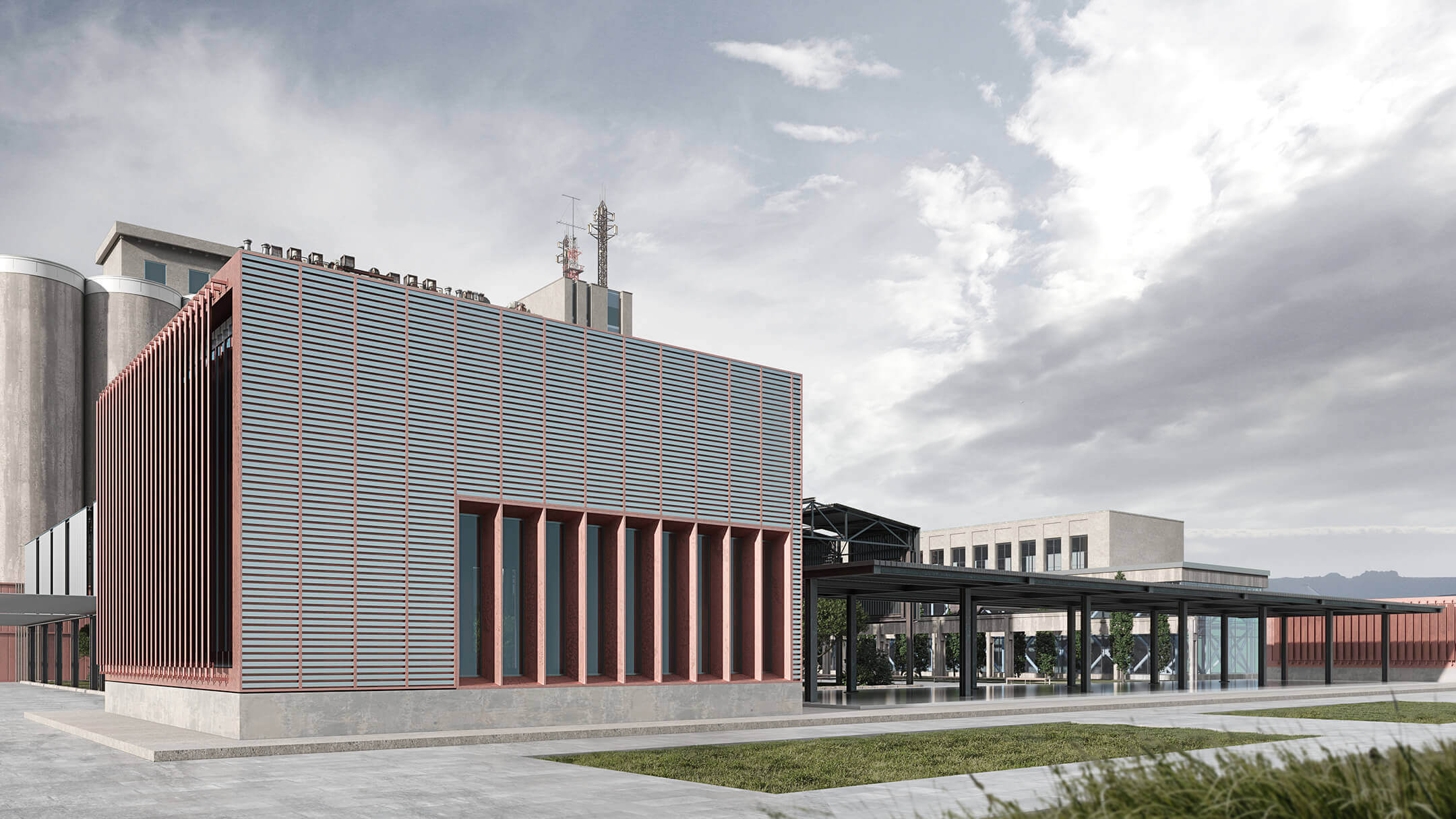 3d modern factory buildings