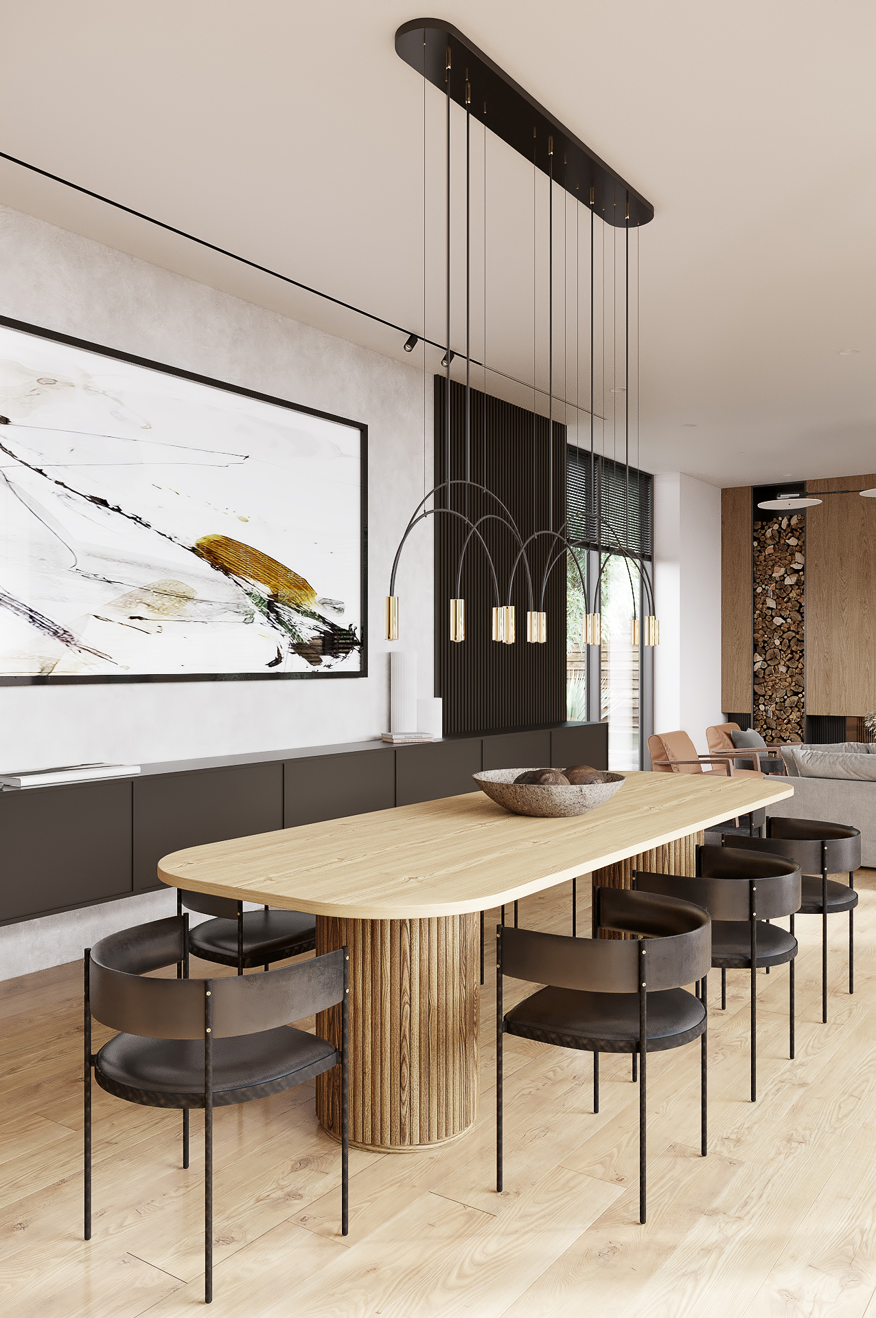 Open Concept Kitchen 3D Render: Dining Area