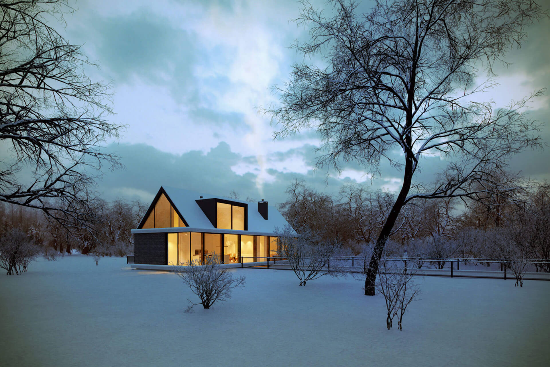 3D Architectural Visualization Of a House in Winter Setting