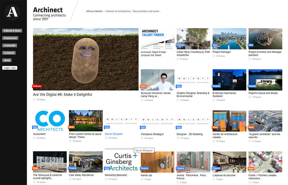 Archinect Website Front Page