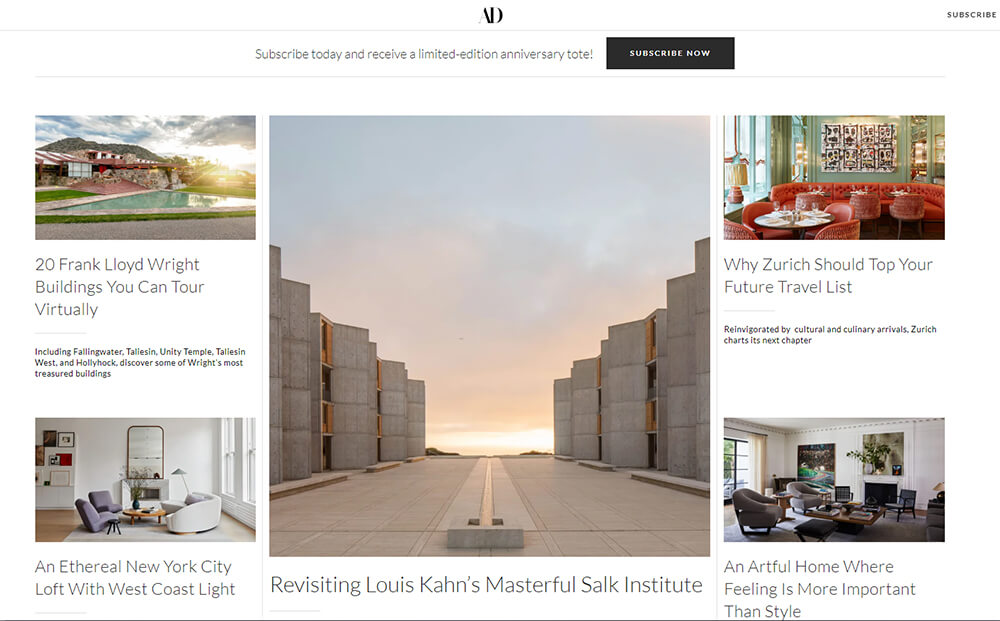 Architectural Digest Website Front Page