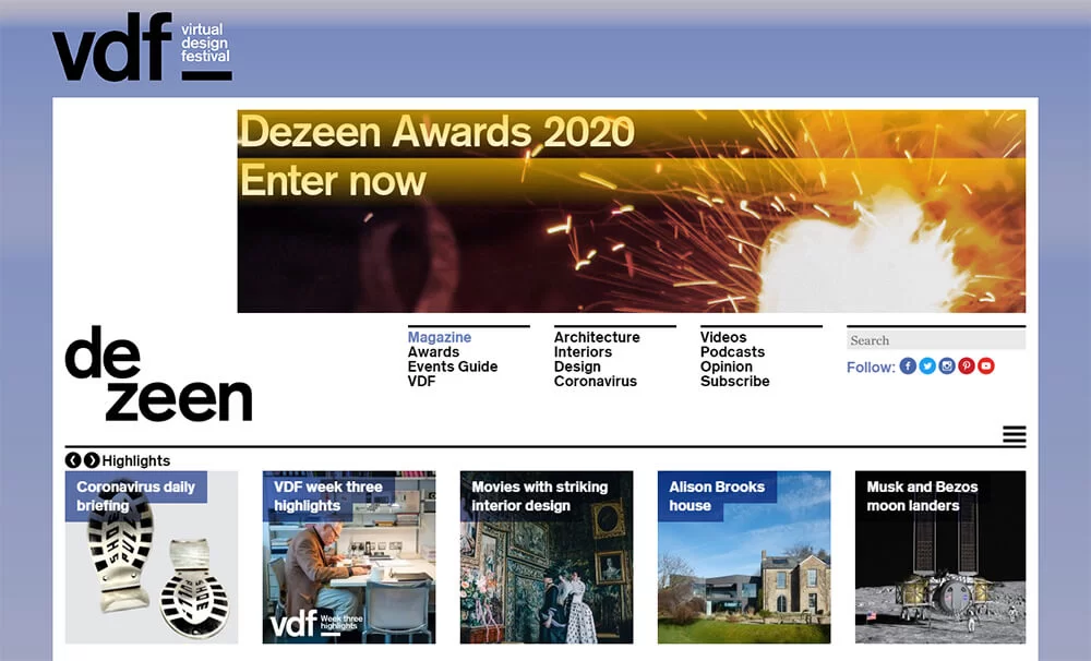 Dezeen Website Front Page