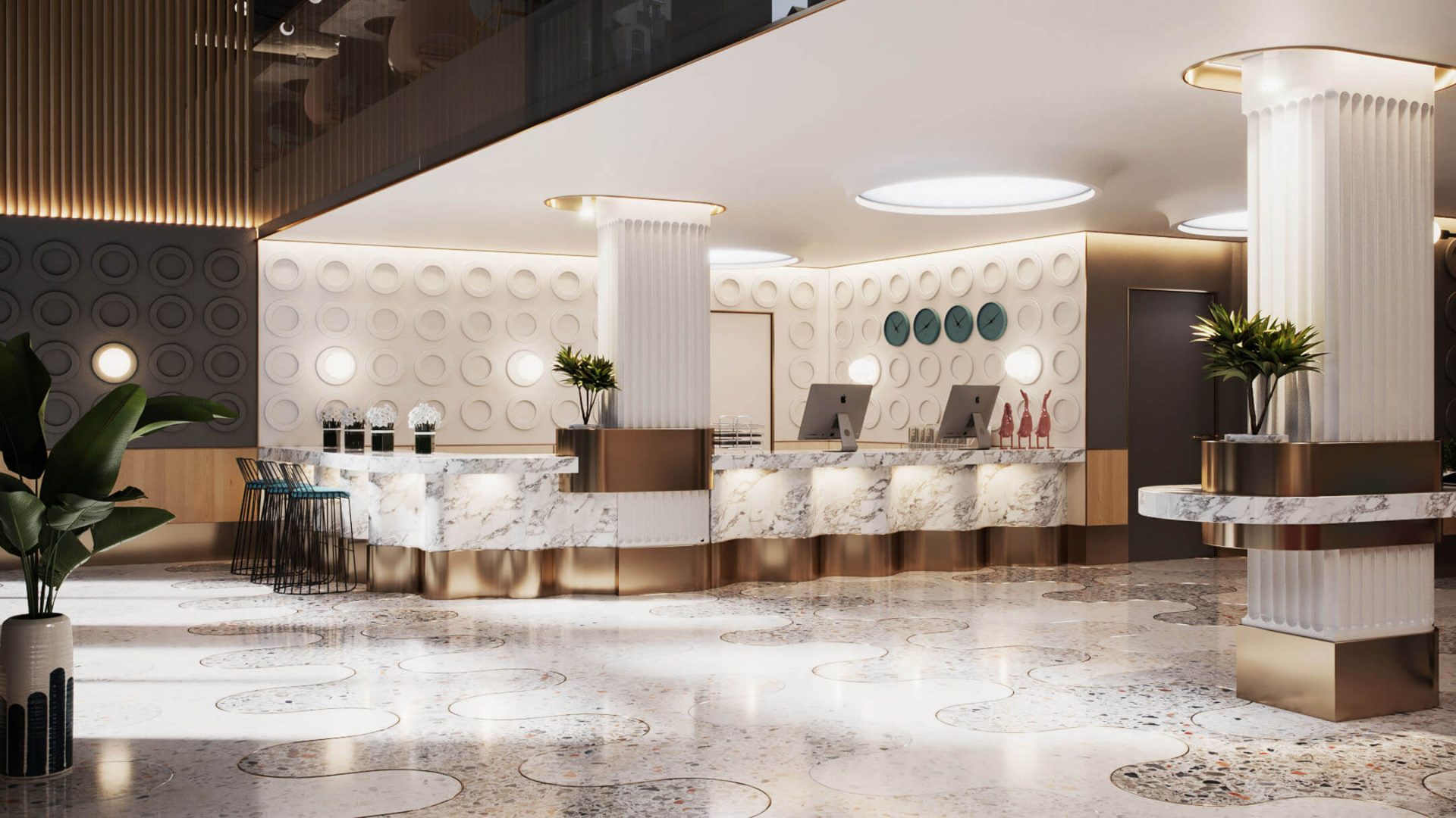 3D Interior Rendering of a Hotel Lobby