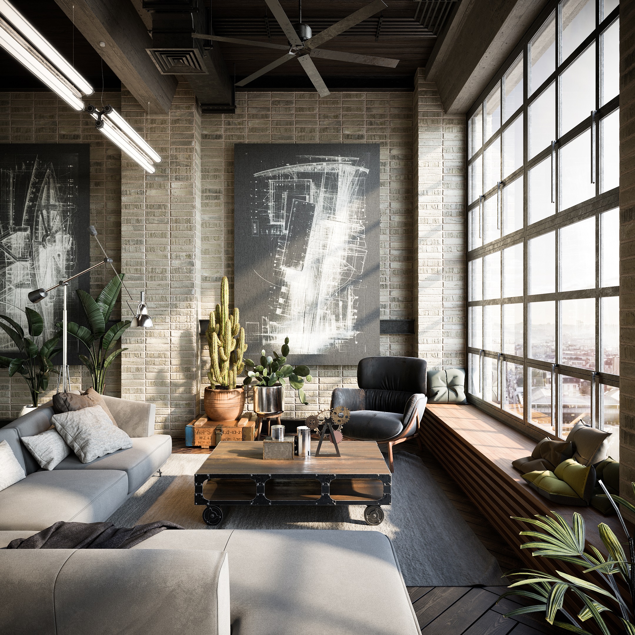 3D Visualization for Interior Design: Industrial-Style Living Room