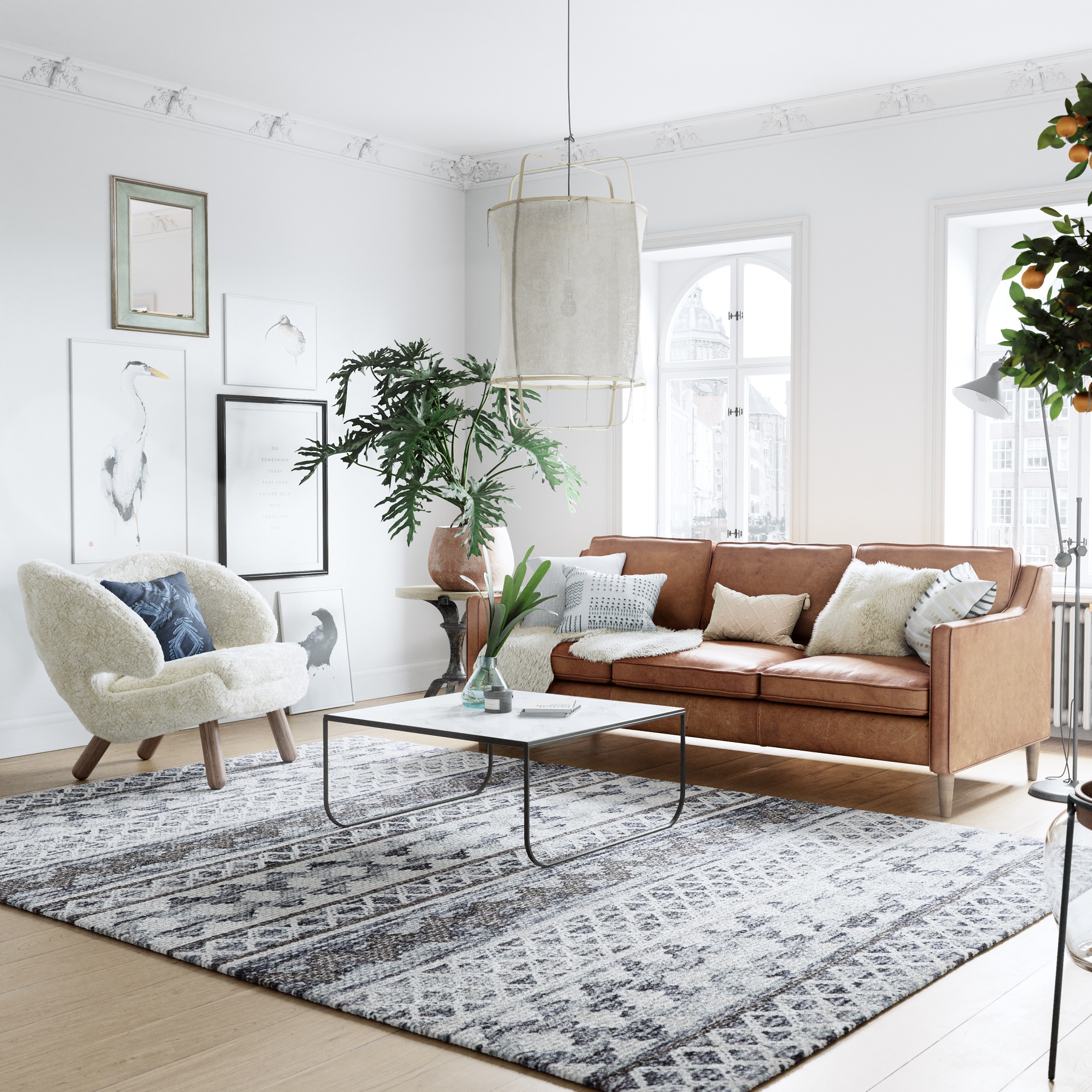 3D Visualization of a Scandinavian-Style Living Room