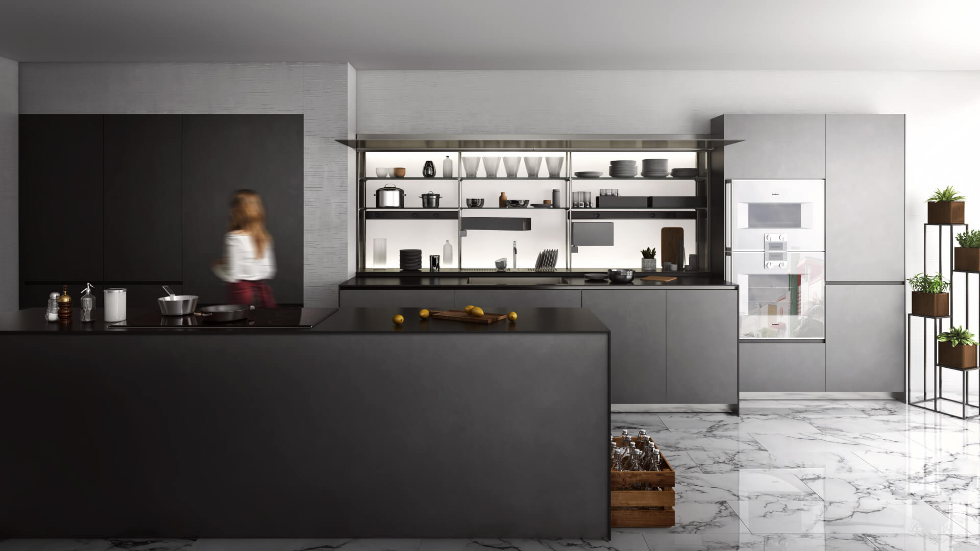 3D Interior Rendering of a Modern Kitchen