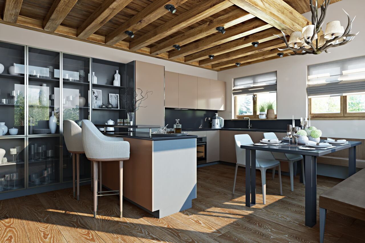 3D Interior Visualization of a Rustic-Style Kitchen