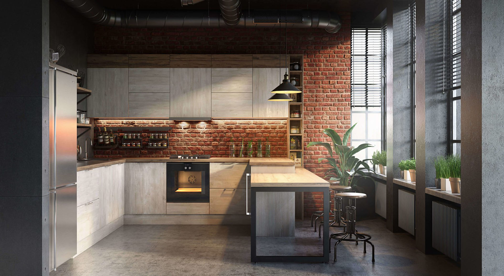 3D Interior Visualization of a Stylish Kitchen