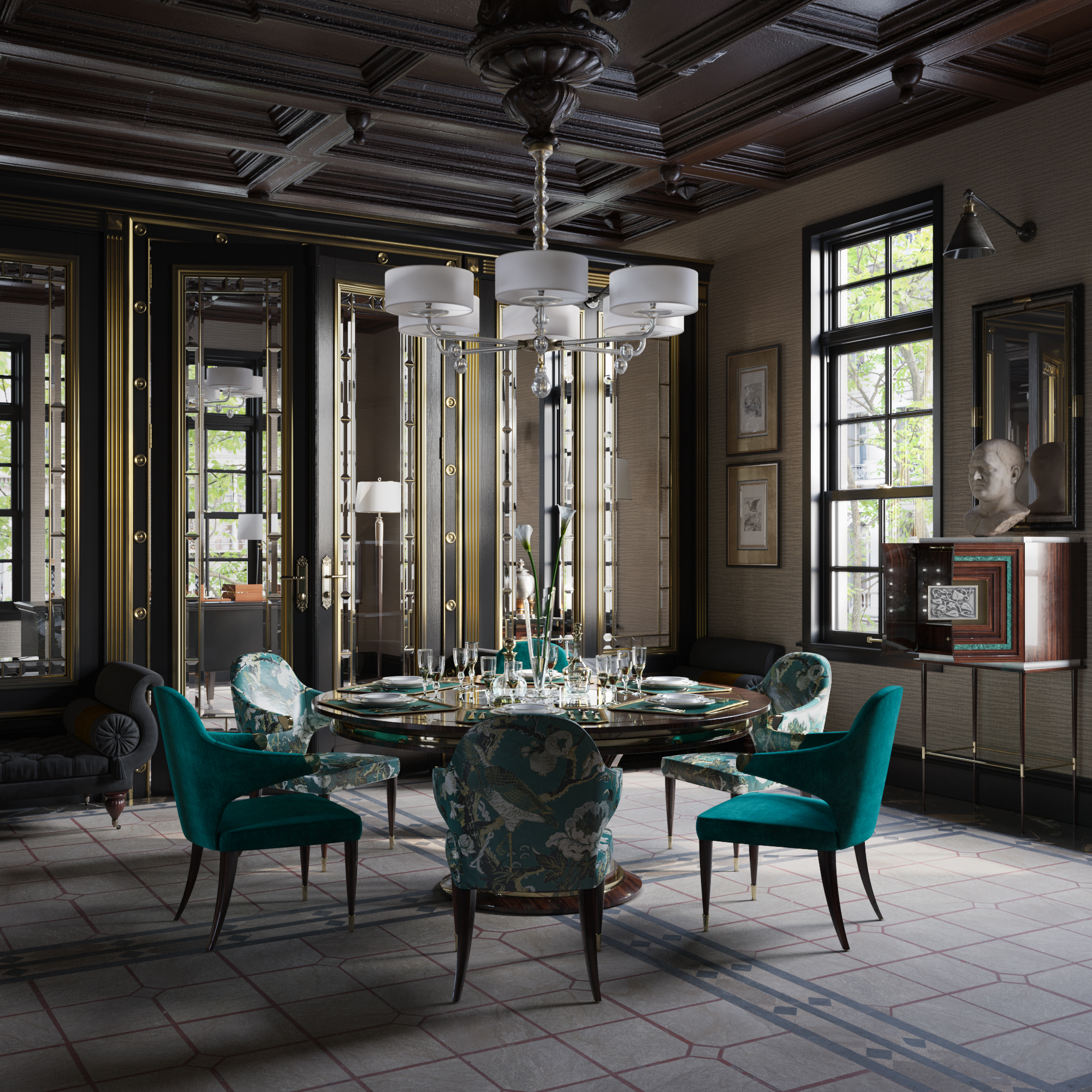 Interior Visualization of a Living Room in Neo Empire Style