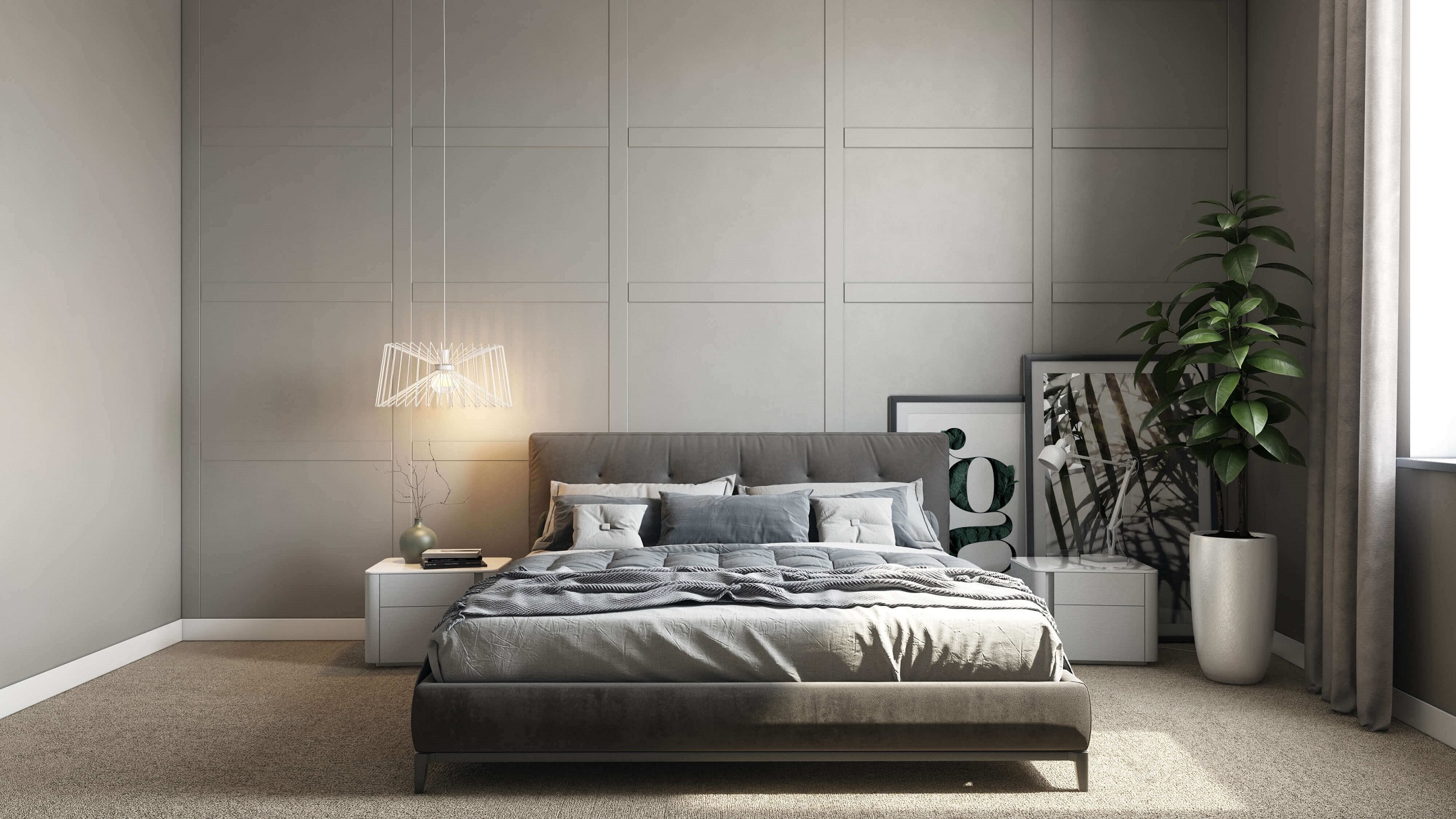 A CG Image of a Bedroom Designed in Minimalist Style