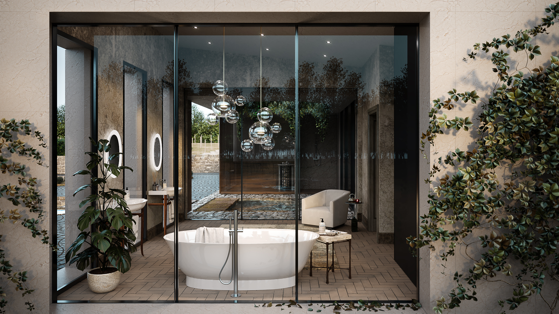 A CG Render Showing a Stylish Bathroom Design