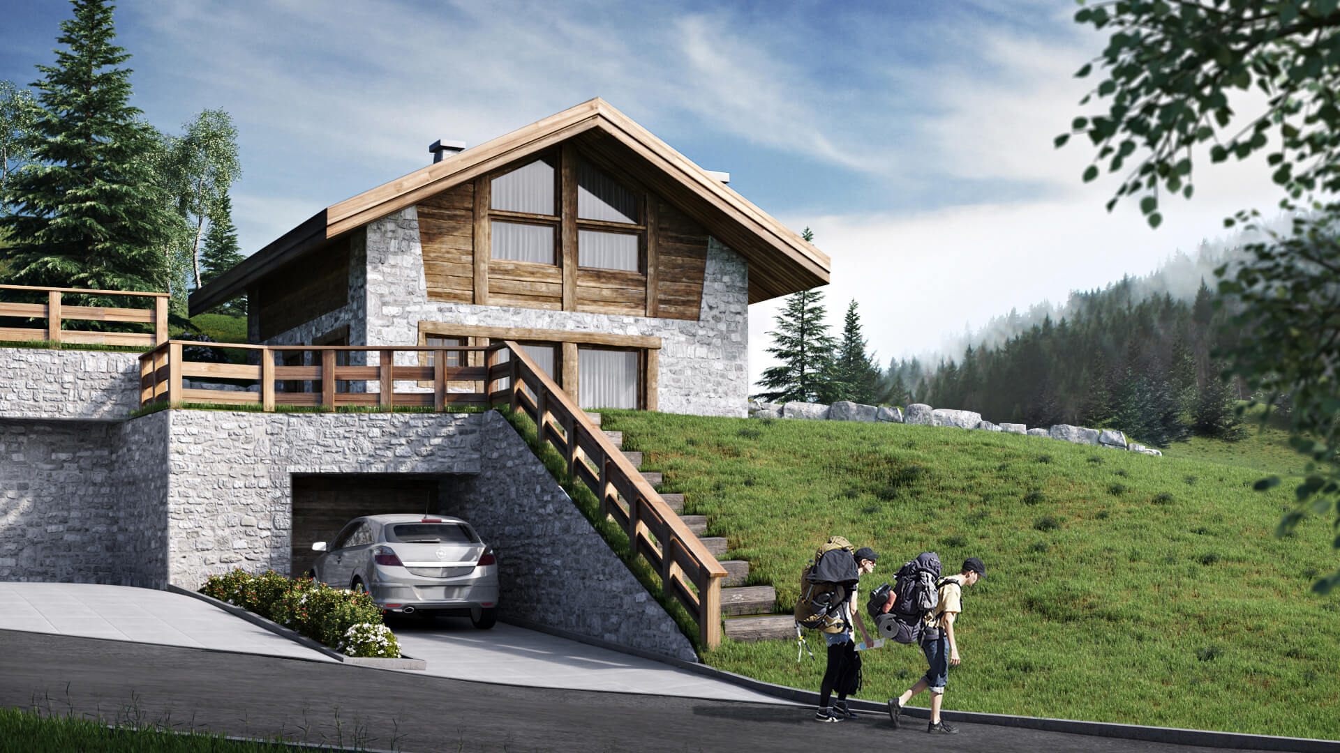 Exterior House 3D Rendering of a Chalet in Switzerland