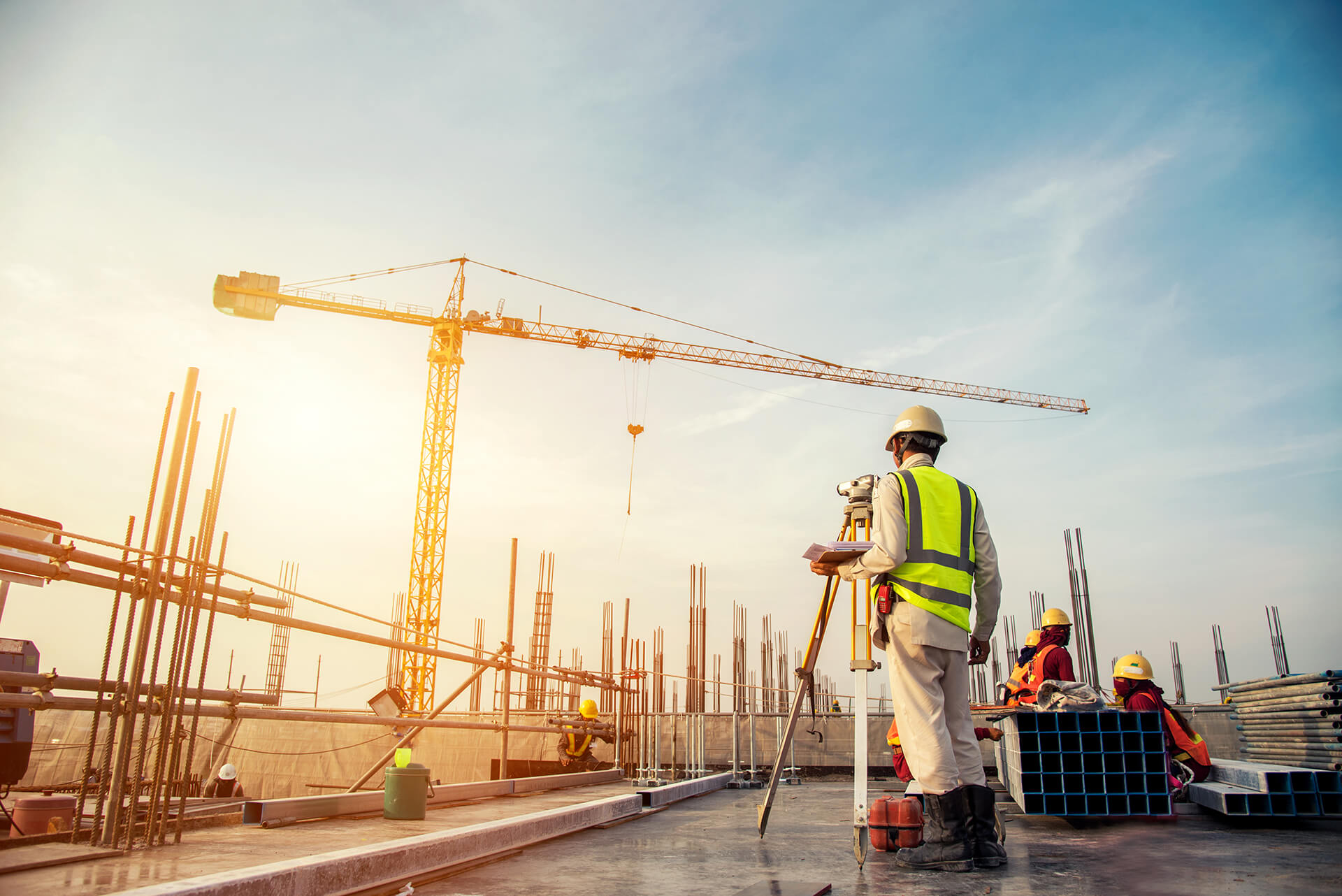 Construction Site with Contractors at Work