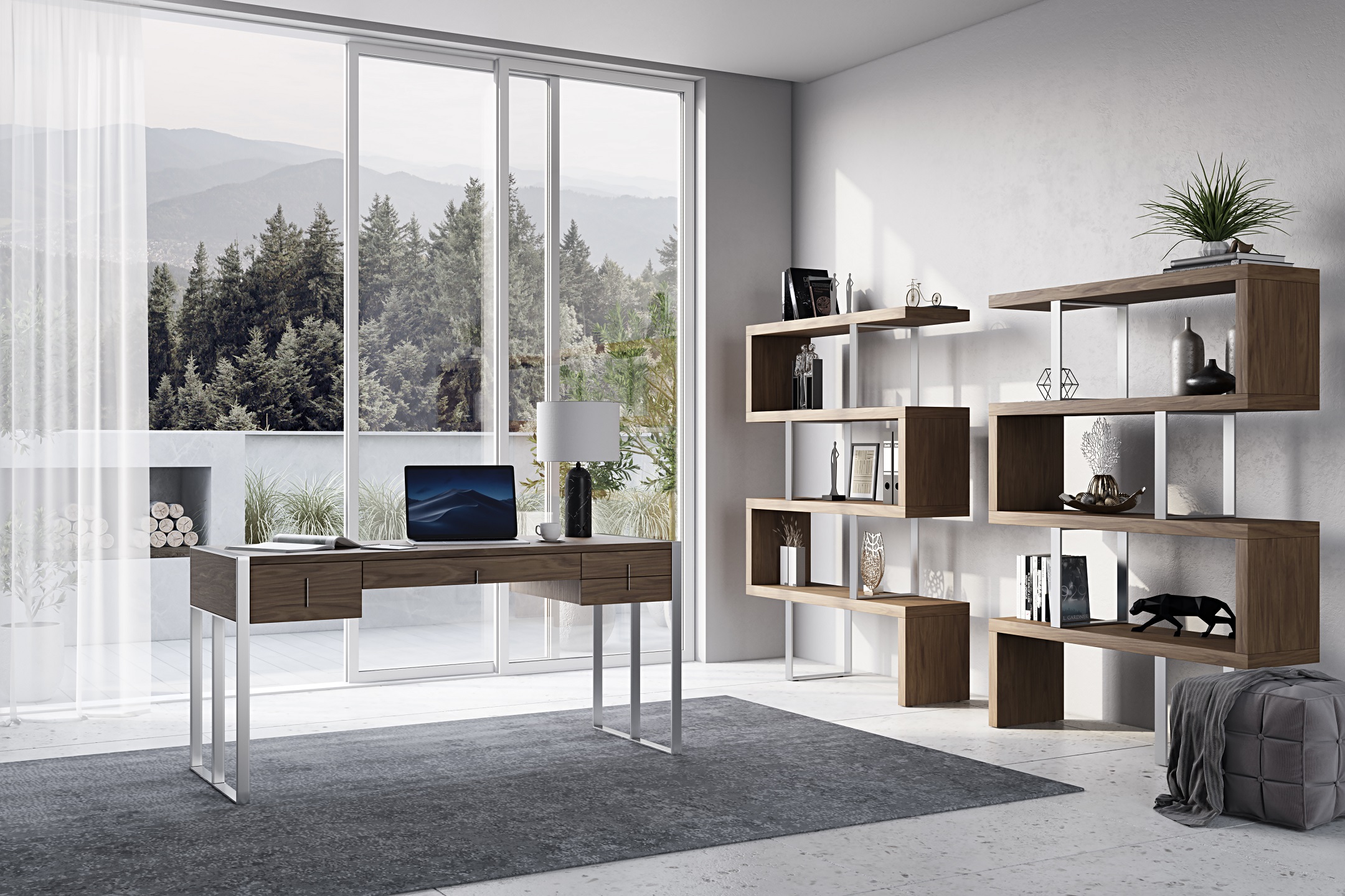 3D Visualization of Home Office with Modern Furniture