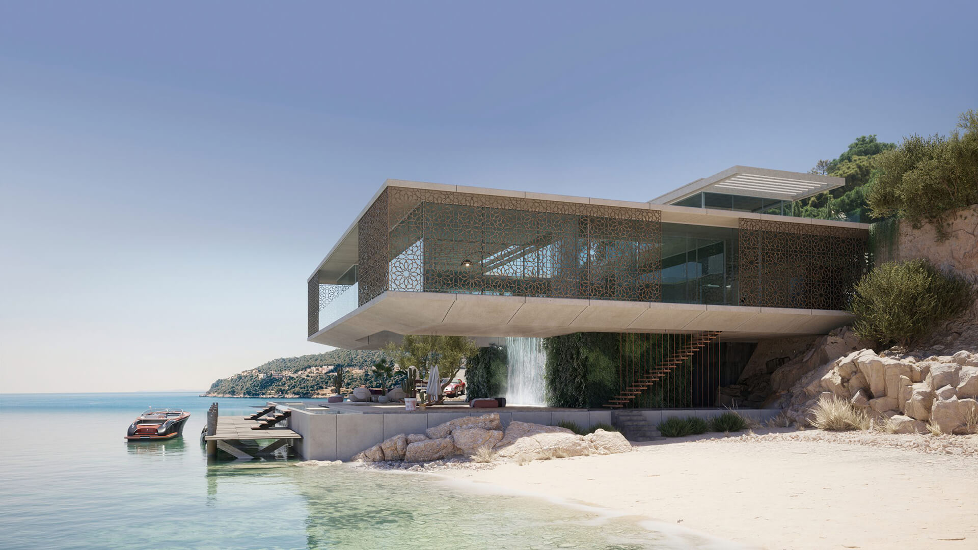 Photorealistic CG Image of a Stylish Seaside Villa