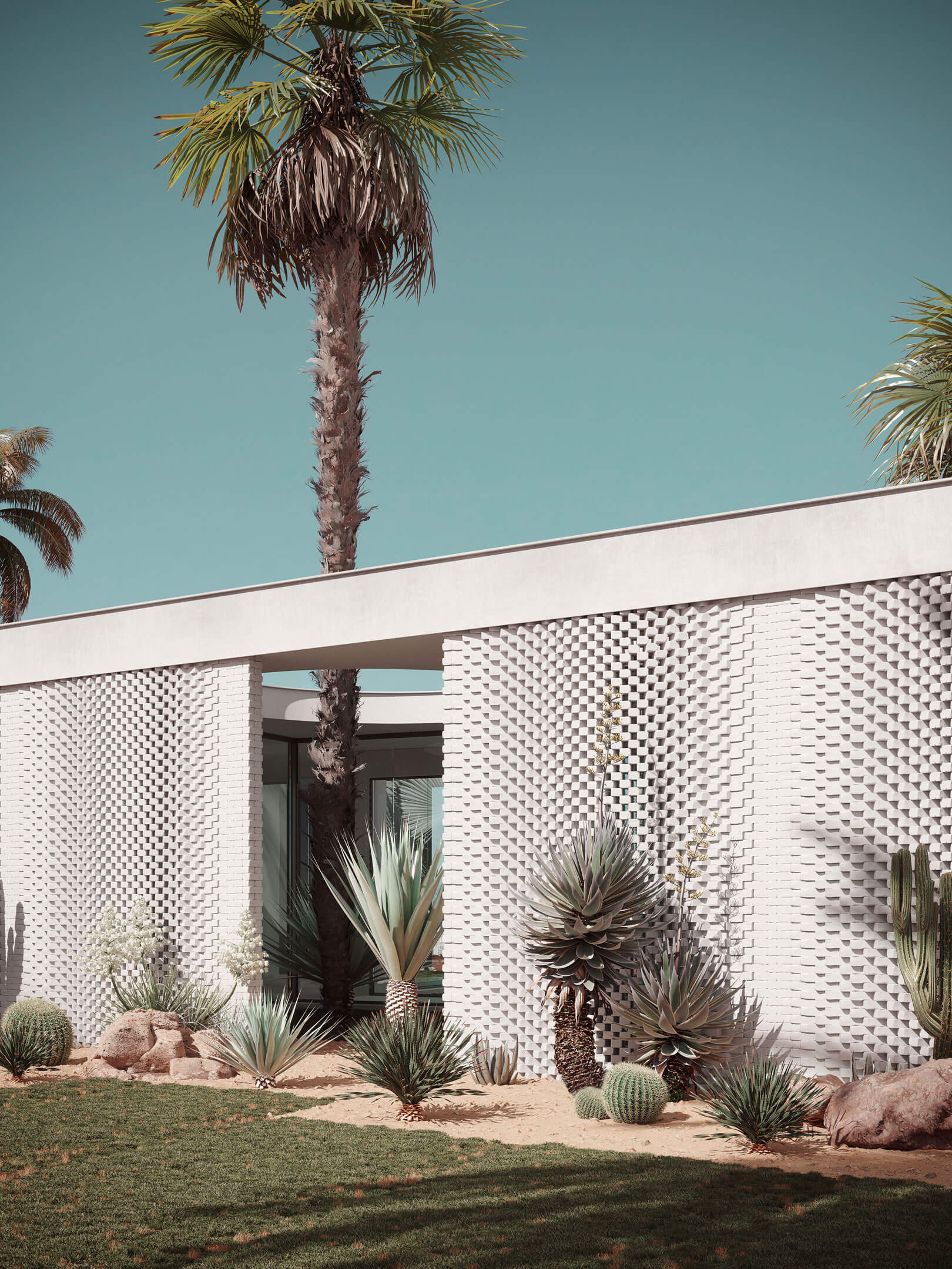 3D Render of a Stylish White Villa