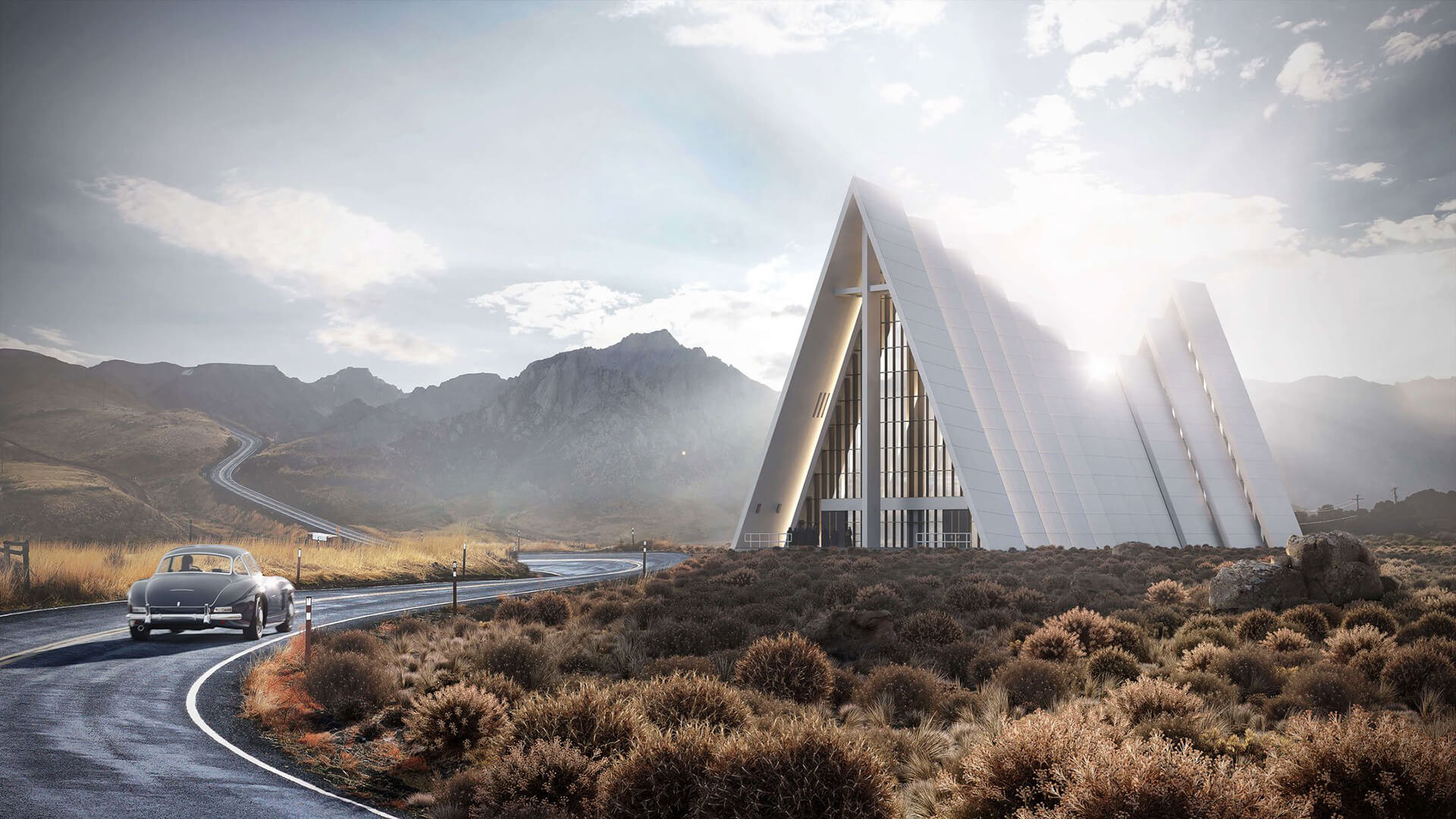 3D Exterior Visualization of a Church against Scandinavian Landscape