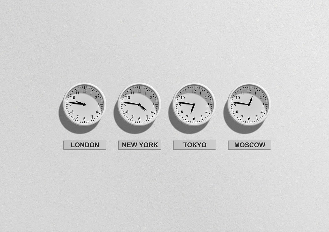 Clocks Showing Time In Different Timezones