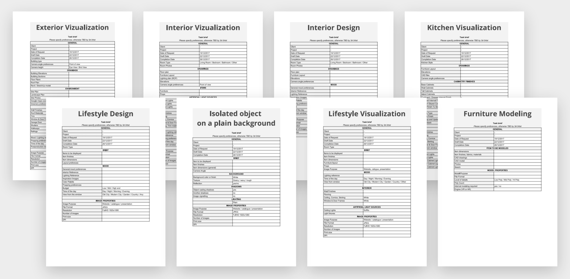 Brief Templates for 3D Visualization Projects