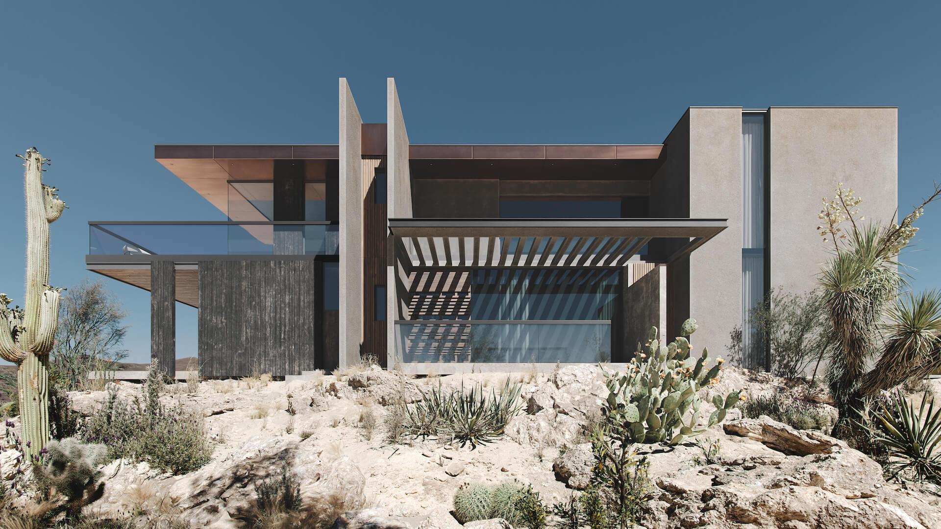 Architectural Rendering of a Contemporary Residence in the Desert