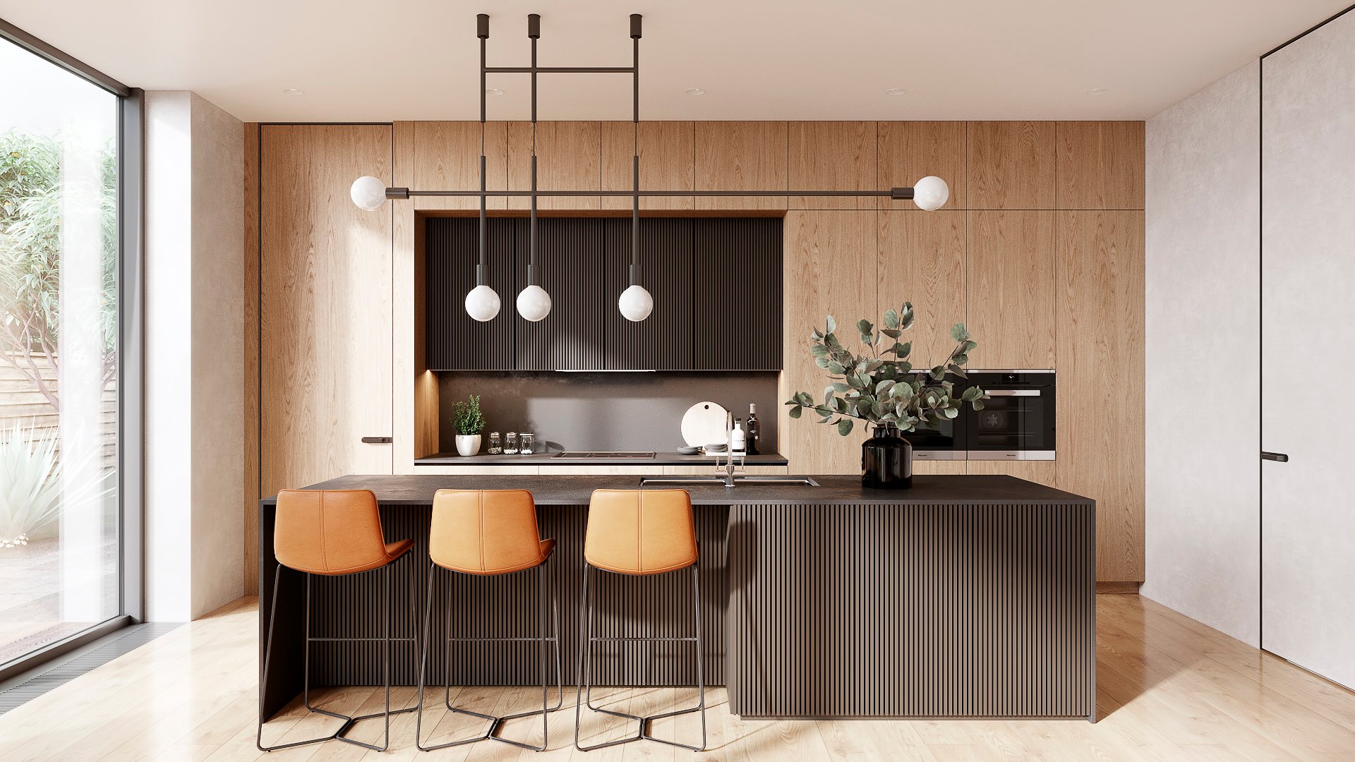 Photorealistic 3D Visualization of a Stylish Kitchen Design