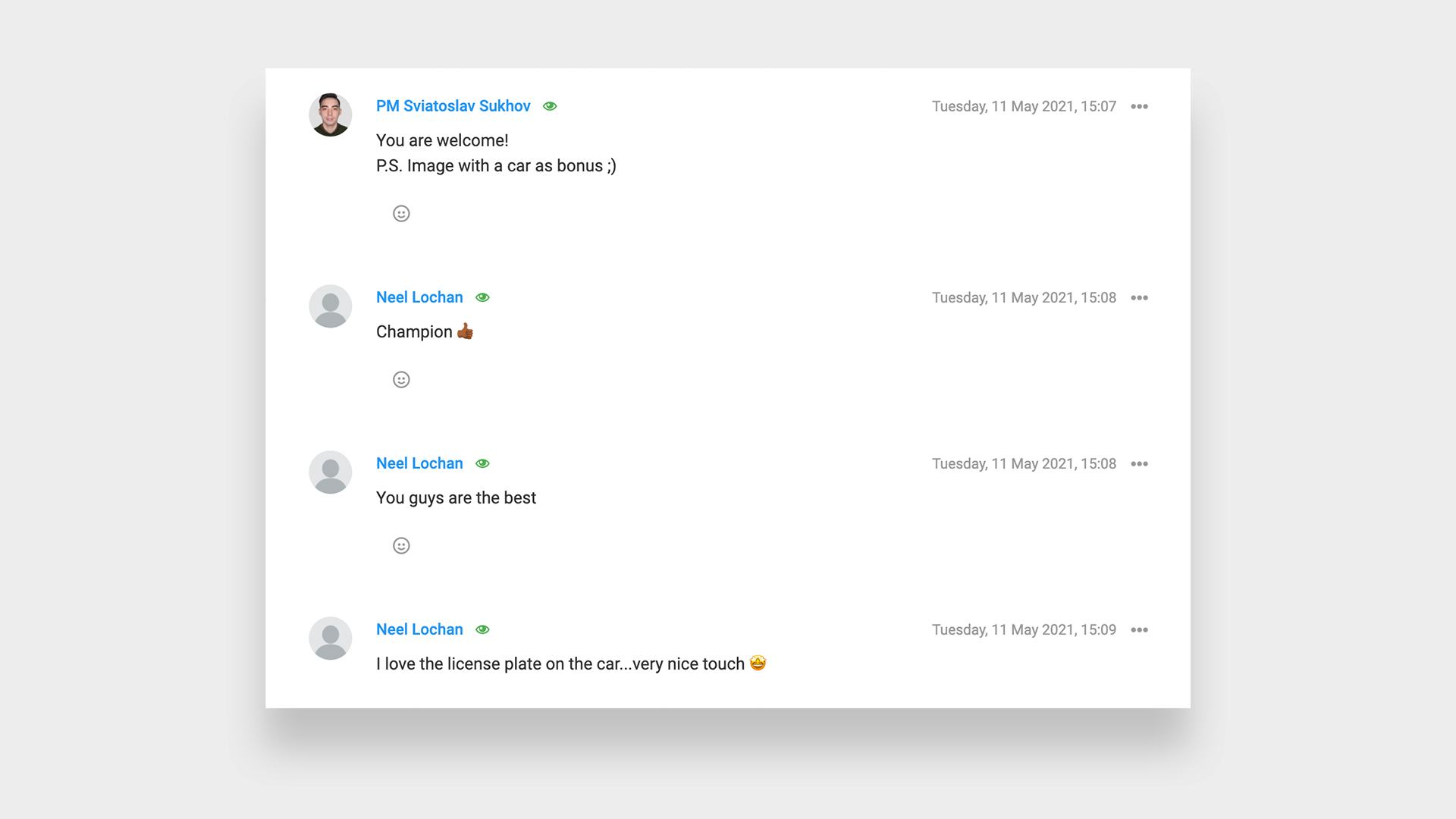Chat Screenshot Showing Positive Feedback from the Client