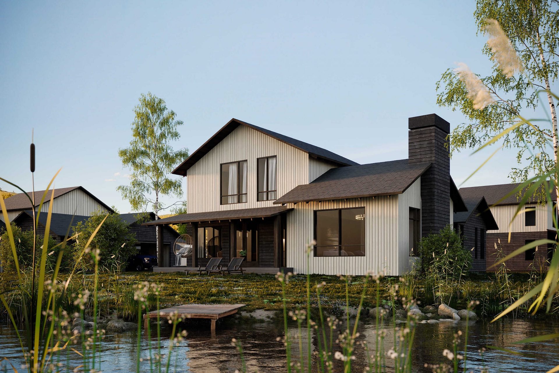 Atmospheric 3D Rendering of a House on the Lake Design
