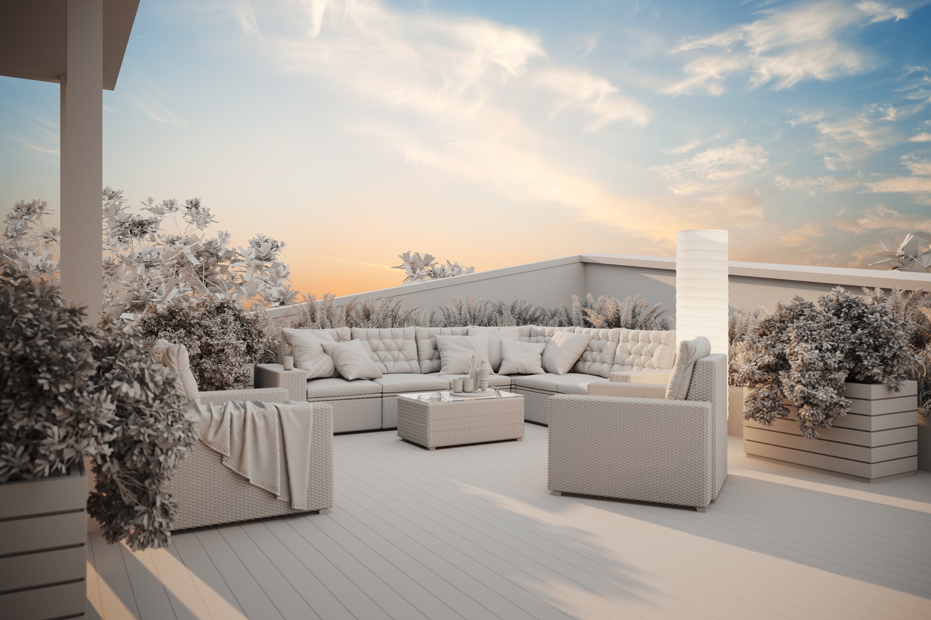 CGI for a Rooftop Terrace in Greyscale