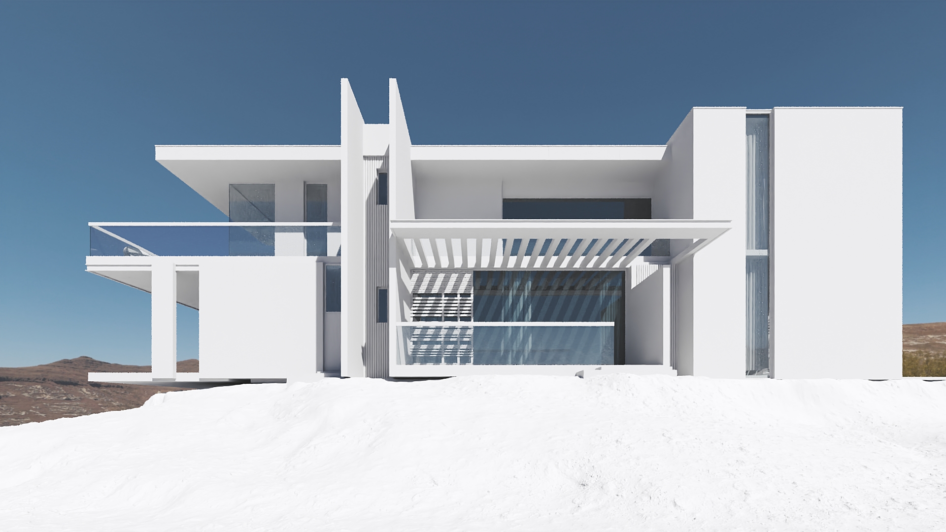 Greyscale Computer 3D Rendering of a House