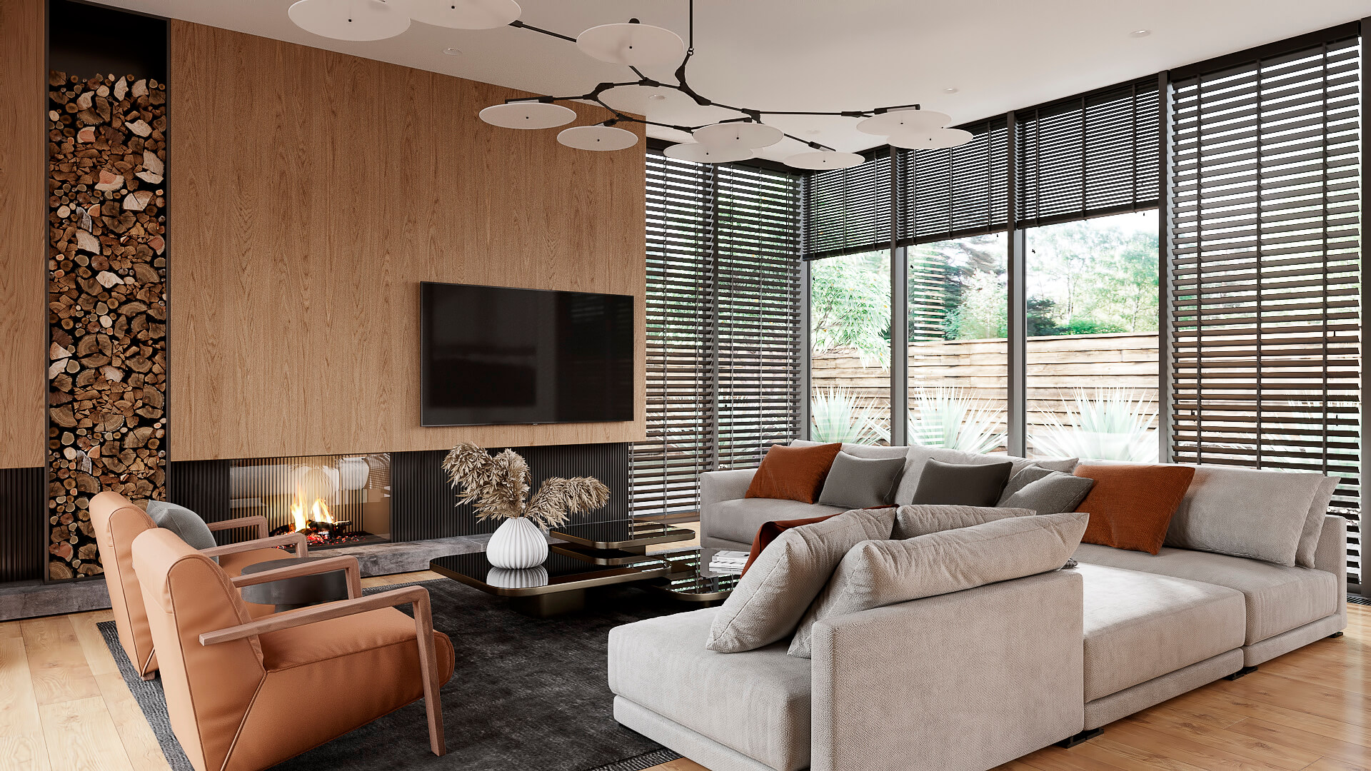 3D Rendering of a Living Room in the Modern Style