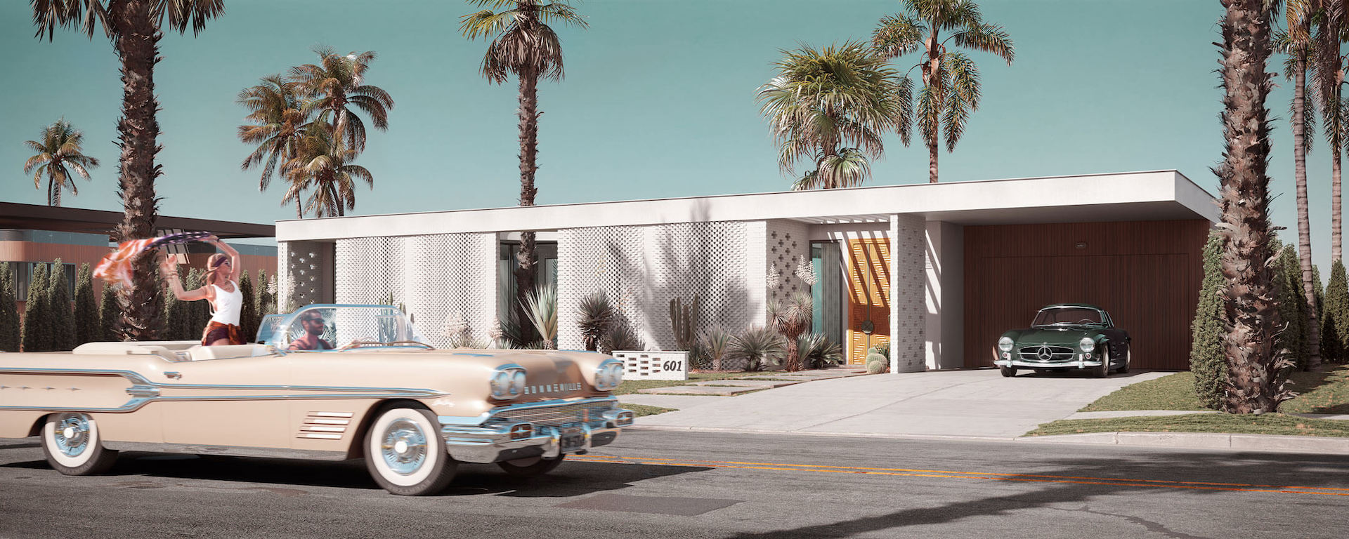 Digital Rendering of a Stylish Retro House in LA for Social Media Update