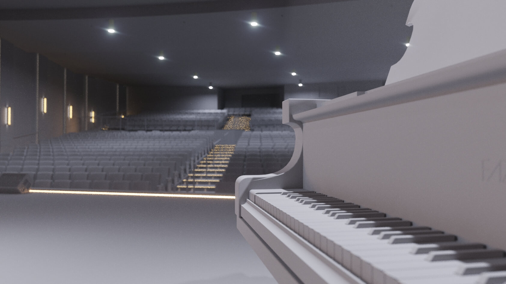 Piano from Up Close in the 3D Animation Scene