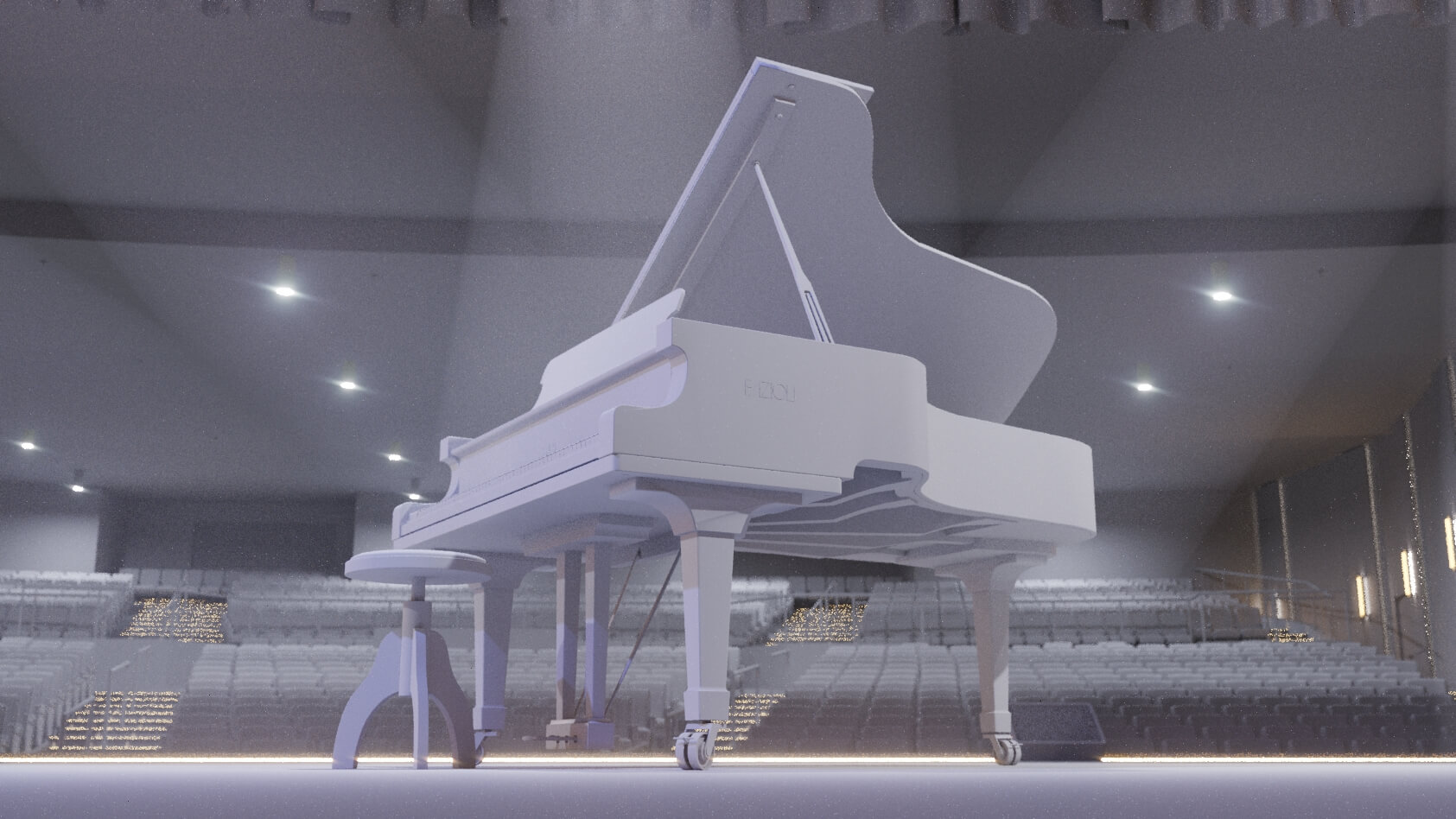 Piano 3D Model in the Theater 3D Animation Scene
