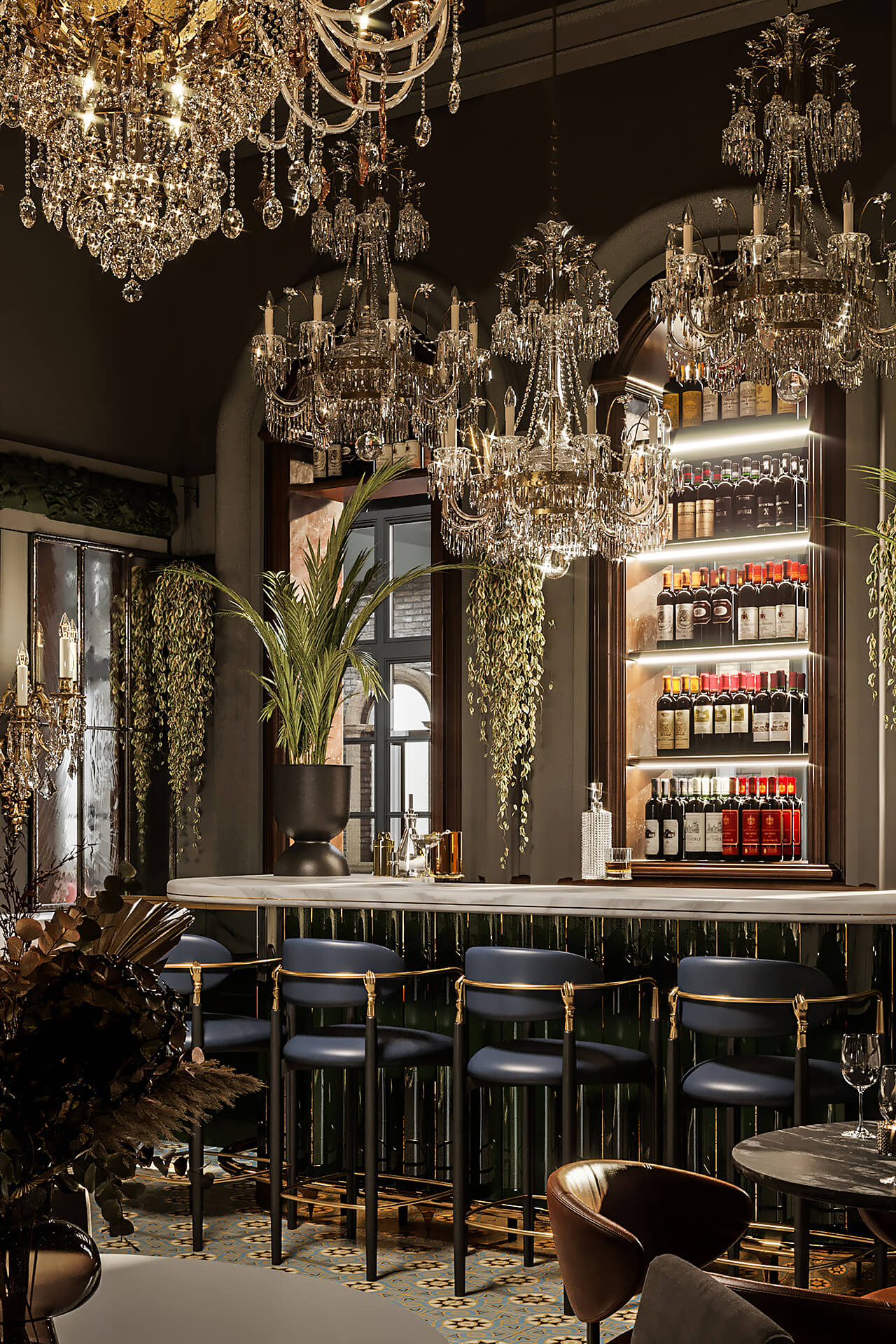 High-Quality 3D Render for a Stylish Wine Bar Design