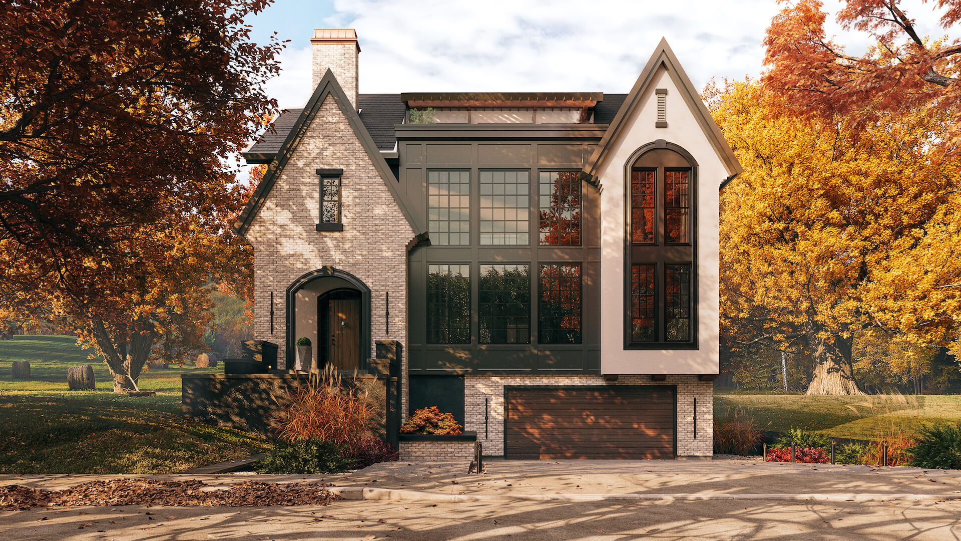 Beautiful 3D Visualization of a House in a Fall Setting