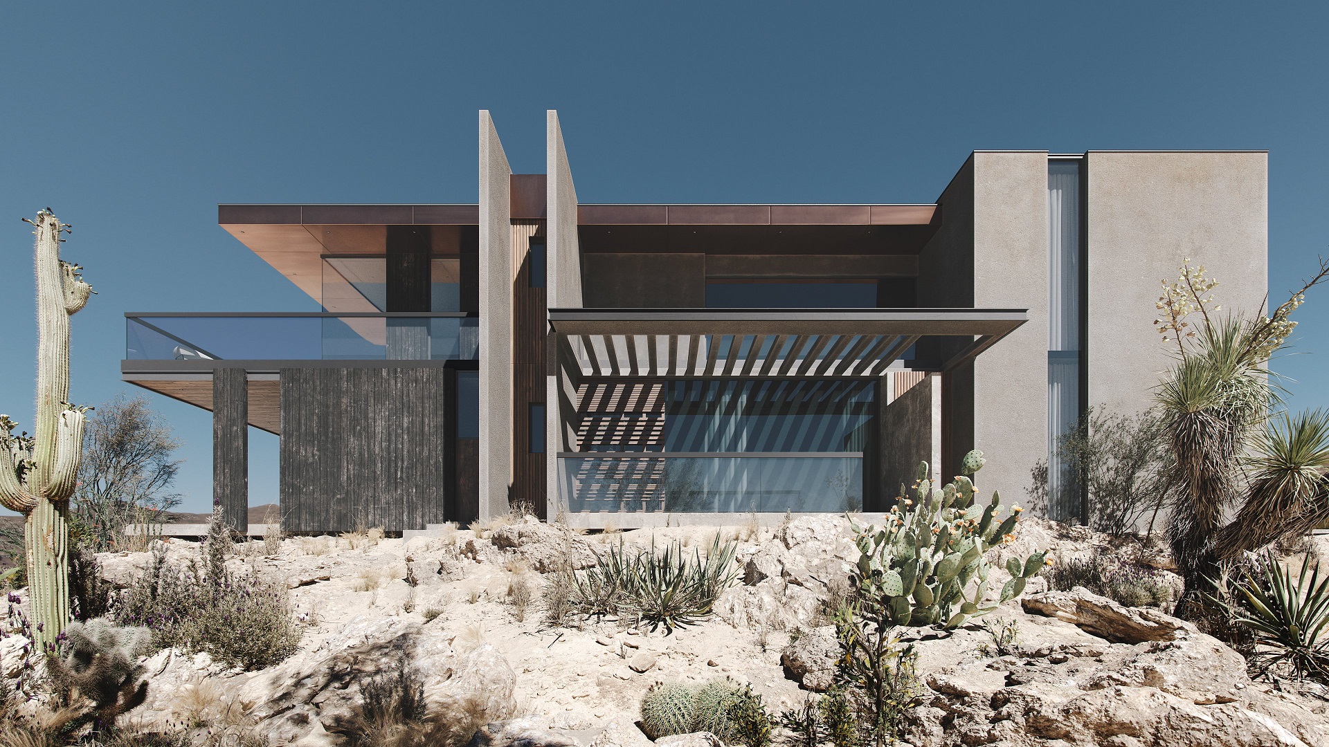 3D Rendering of a Villa in a Desert