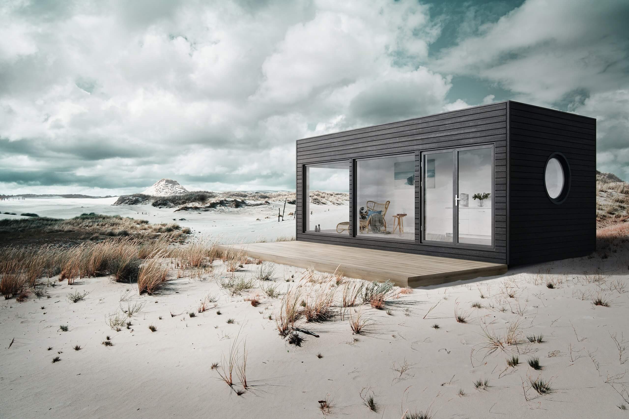 3D Render of a Cabin with a Flat Roof