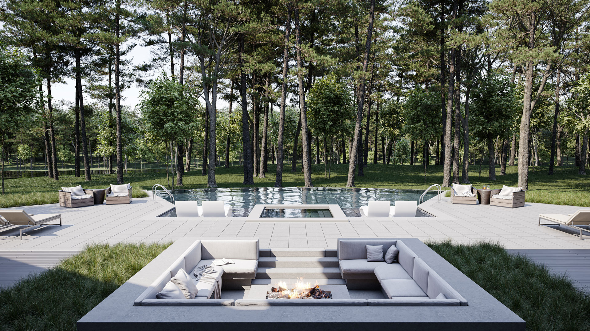 Exterior Renderings for a House in Georgia: Seating Area and Pool