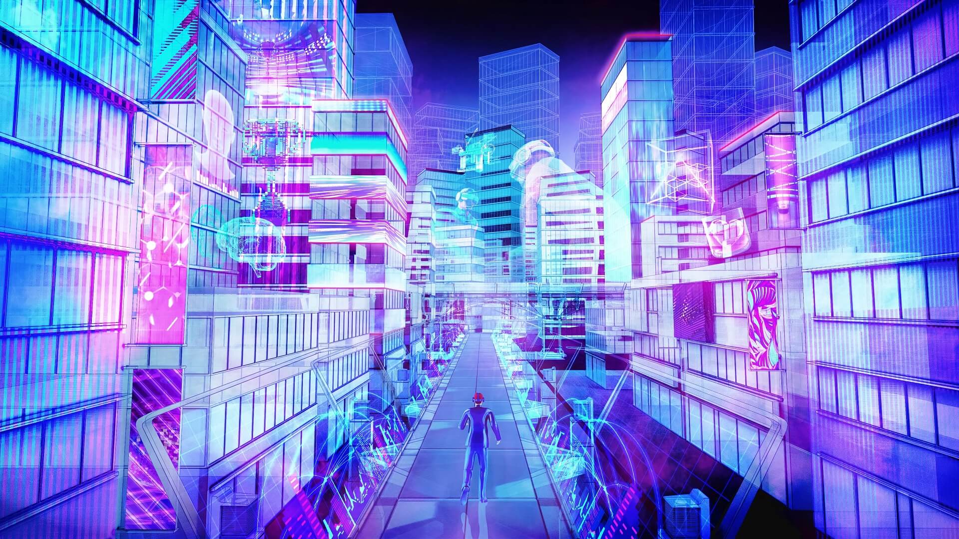 Neon Night City Landscape Cyberpunk Wallpaper by patrika