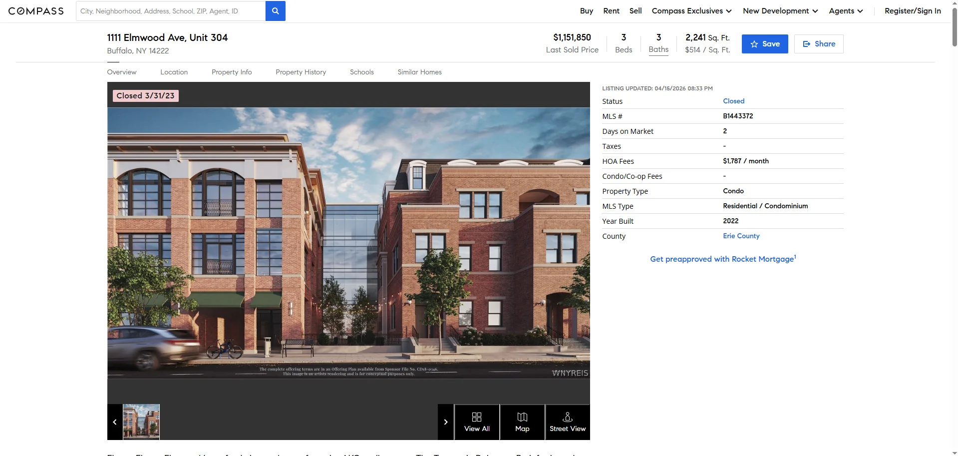 Real estate render of a brick residential building with balconies and street-level storefronts in New York