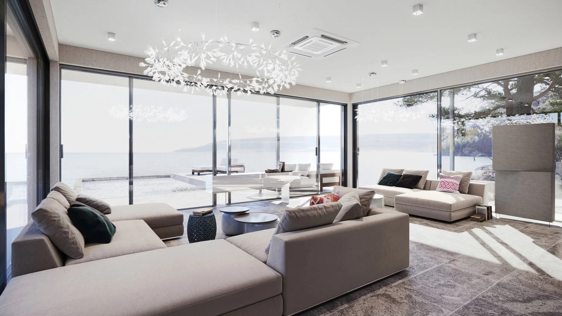 CGI of a Living Room with Panoramic Views