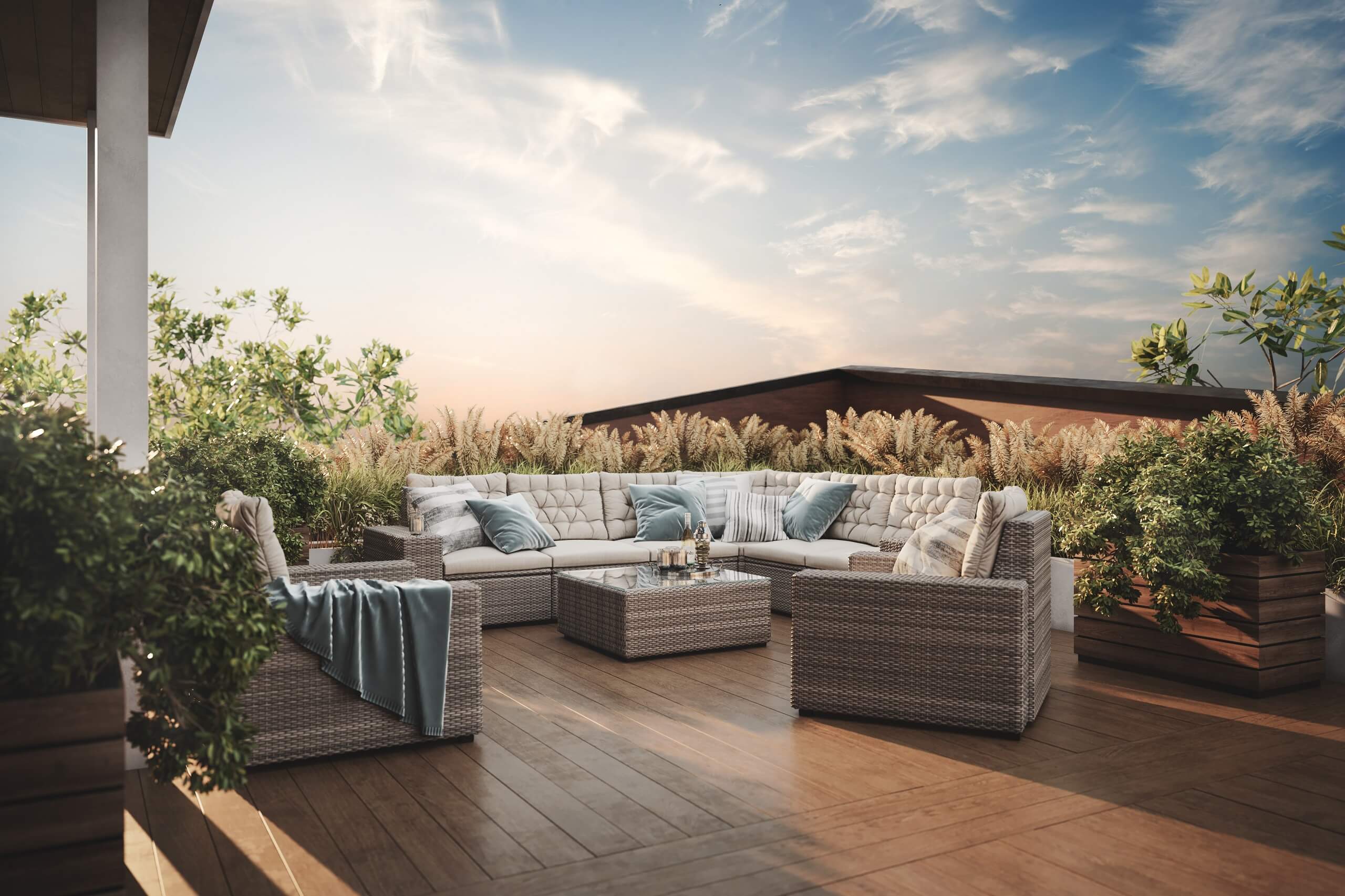 Lifestyle CGI of a Rooftop Terrace