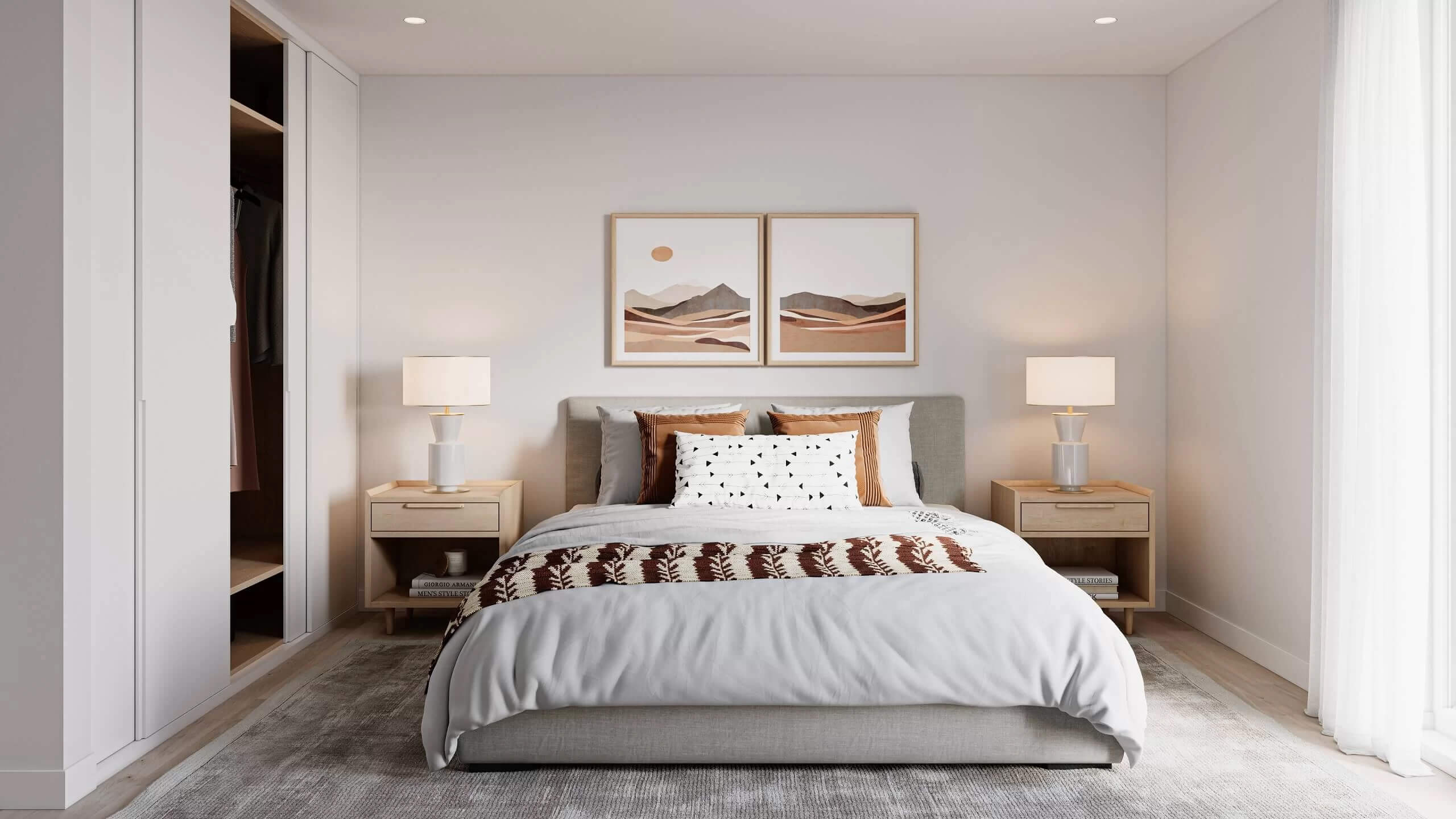 3D Rendering for a Soft-toned Bedroom
