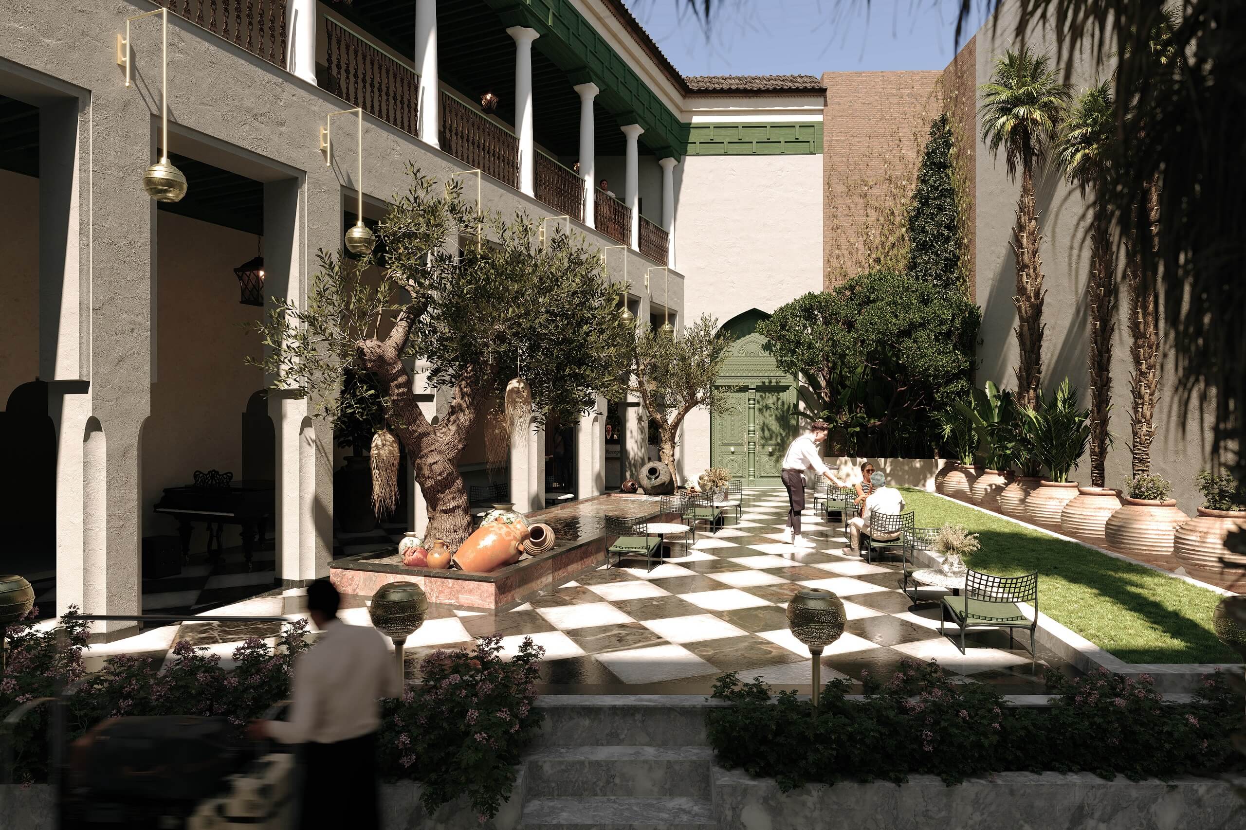 CGI of a Spacious Hotel Lobby
