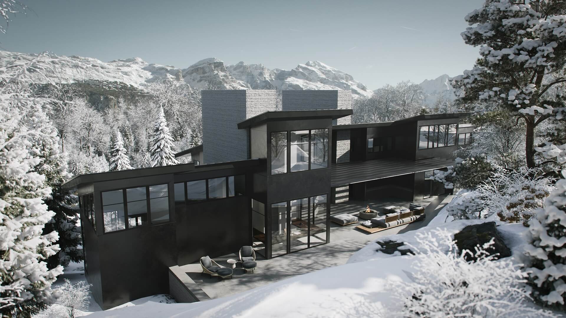 3D View of a Mountain Residence