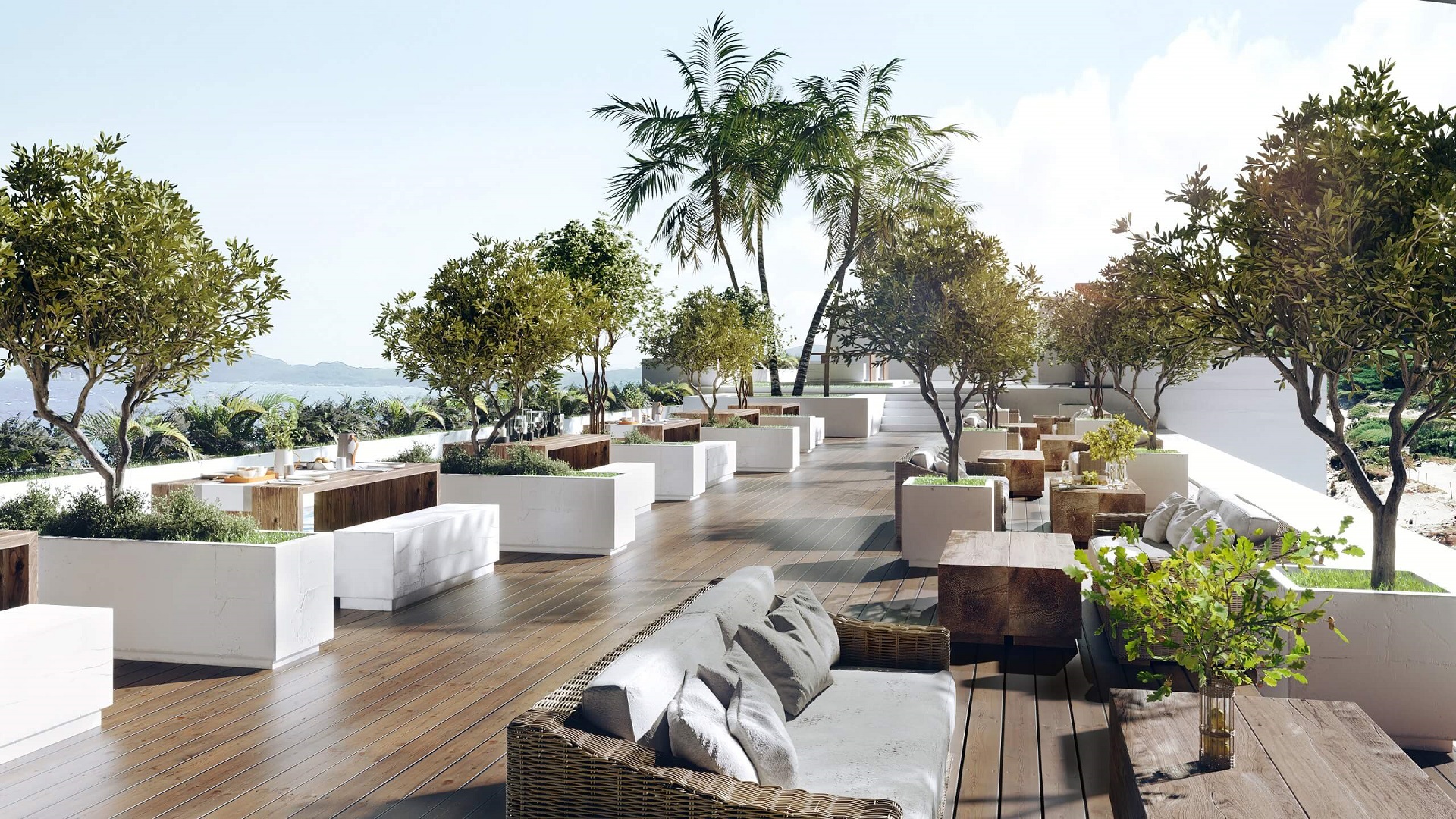 Commercial 3D Rendering of a Rooftop Terrace