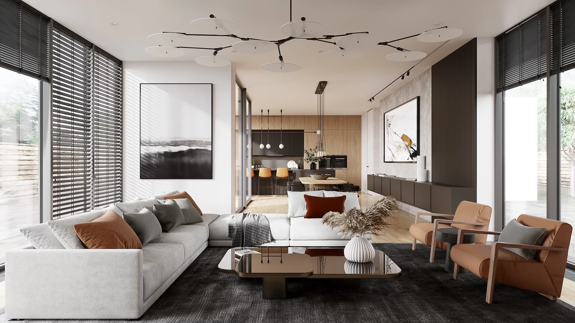 Interior Rendering of a Spacious Living Room
