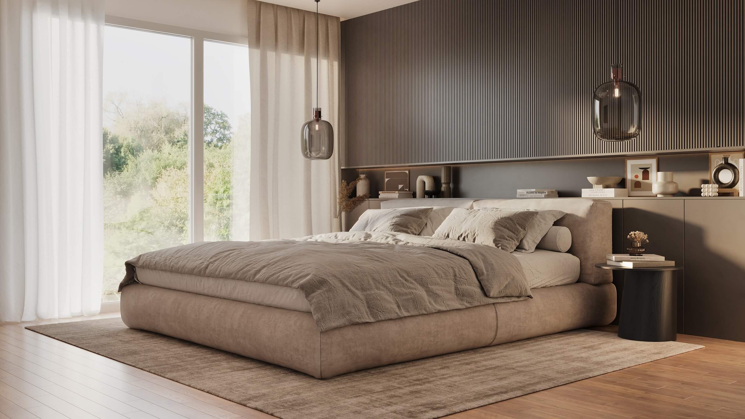 Interior CGI of a Stylish Bedroom in an Apartment in Canada